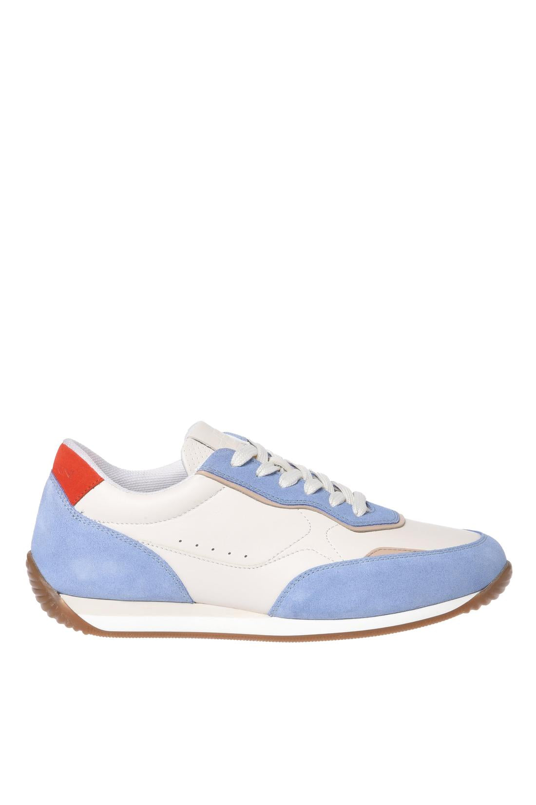 Cerulean blue suede and white leather sneaker