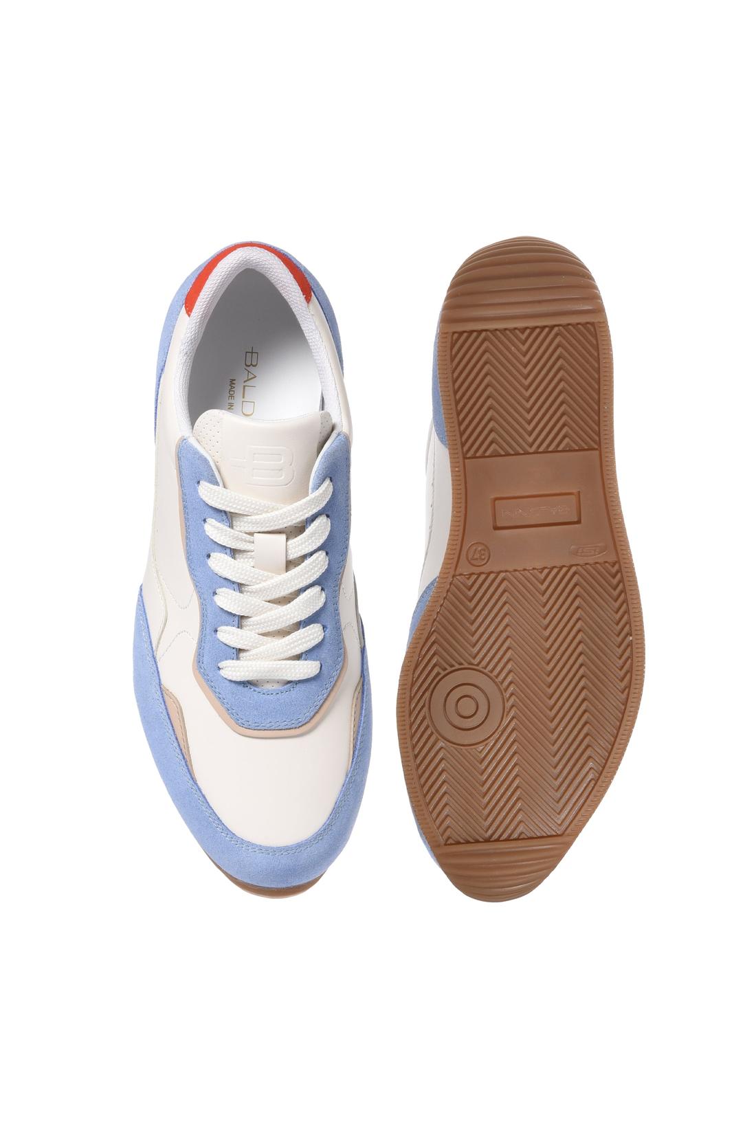 Cerulean blue suede and white leather sneaker