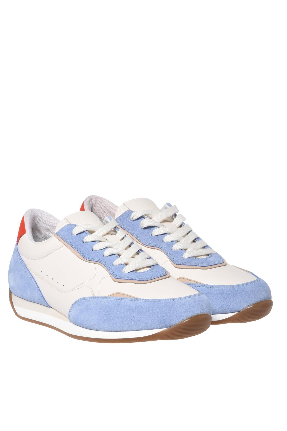 Cerulean blue suede and white leather sneaker