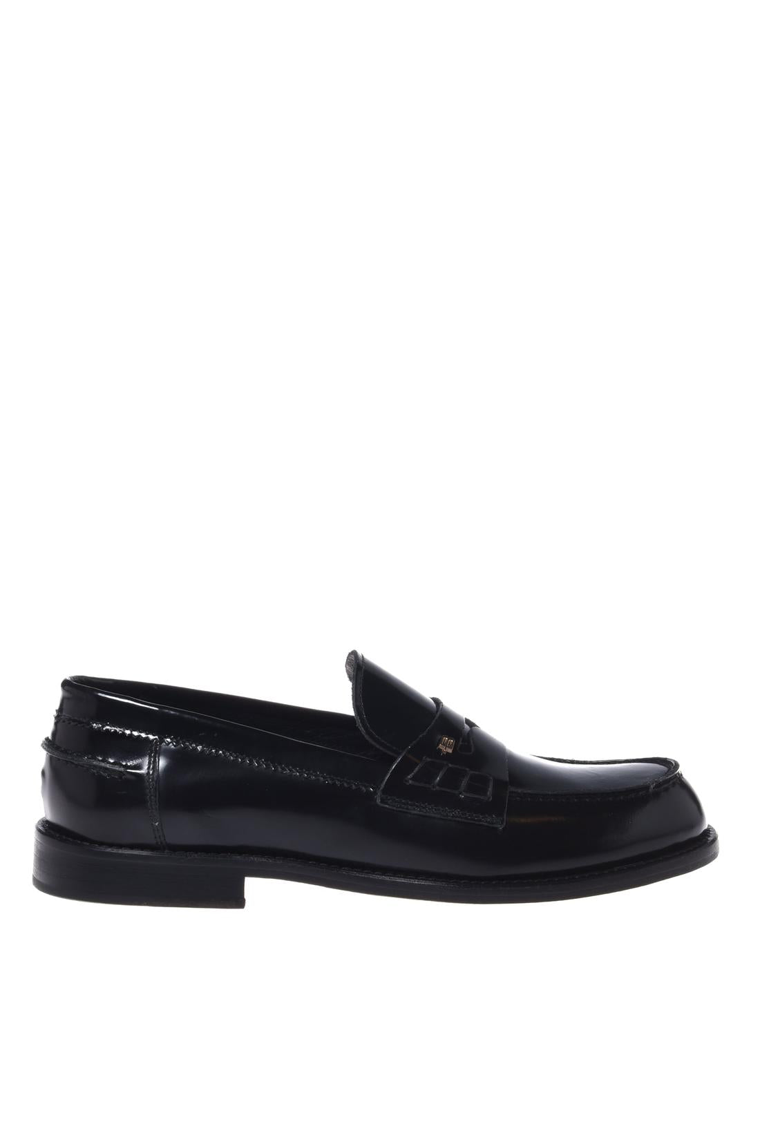 Black brush-off leather loafers
