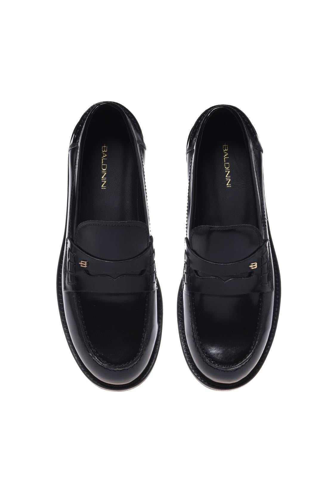 Black brush-off leather loafers