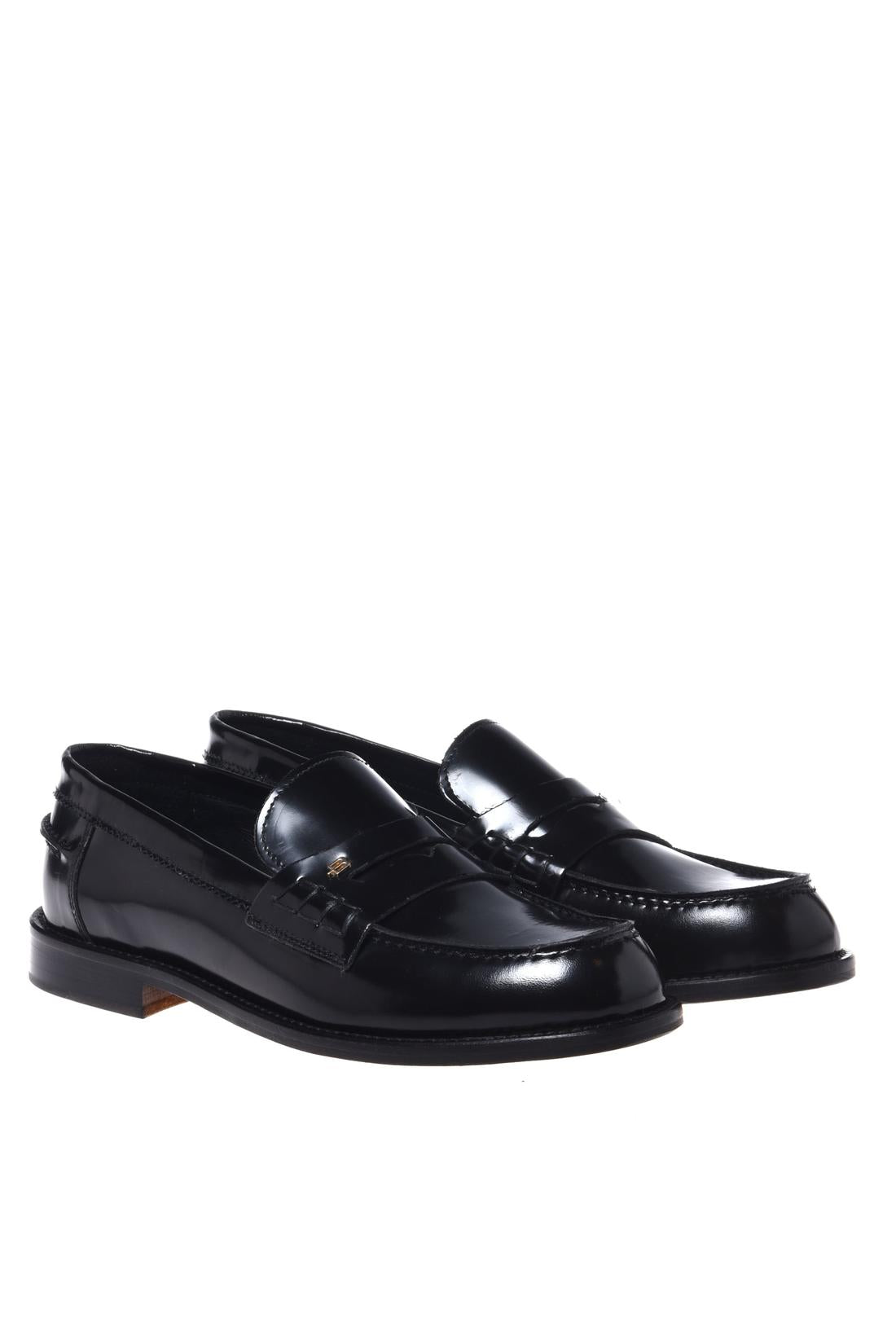 Black brush-off leather loafers
