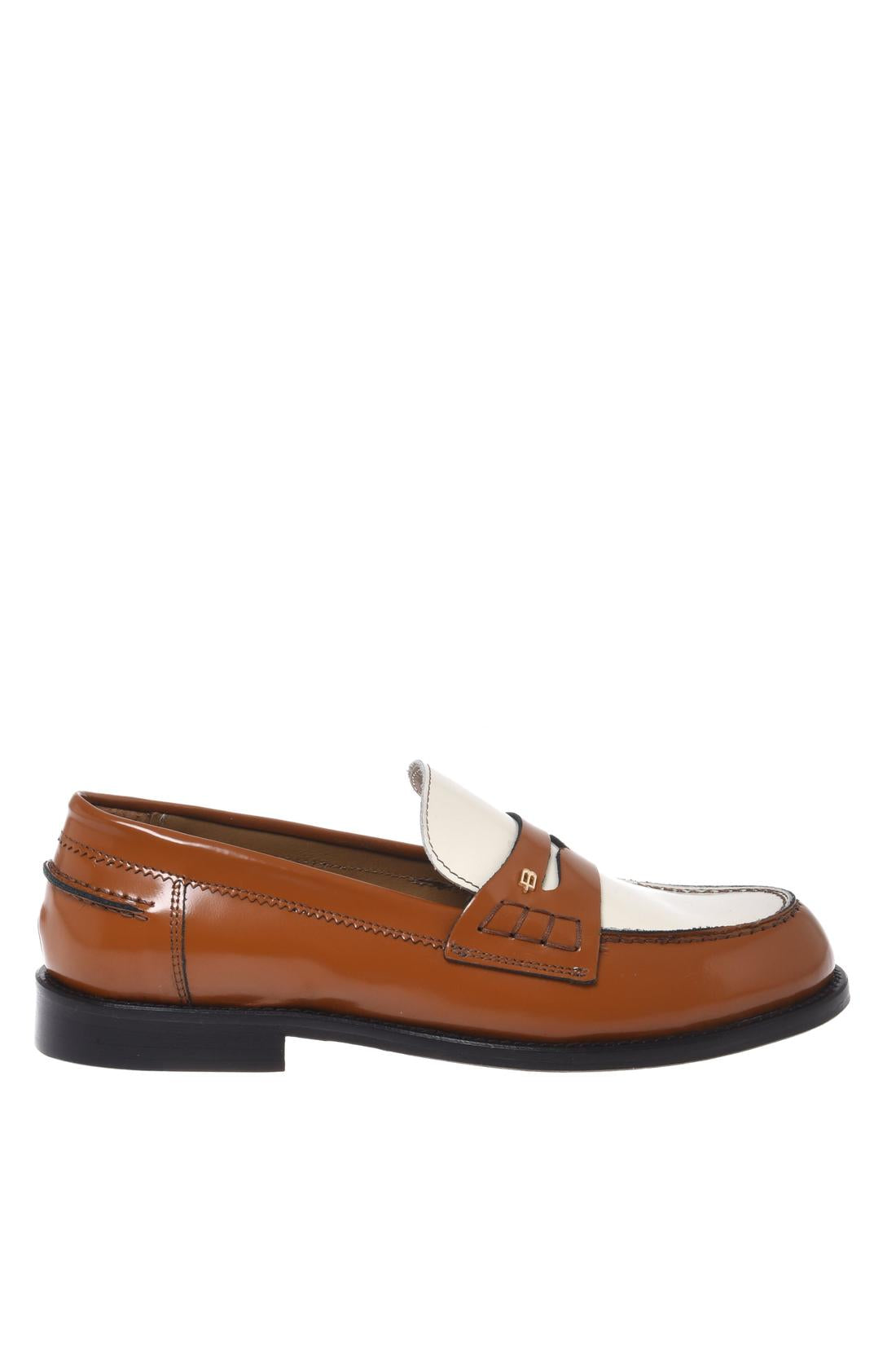 Loafer in burnished brown and cream polished leather-Baldinini-OUTLET-35-CUOIO-PANNA-ARCHIVIST-ARCHIVE-SALE