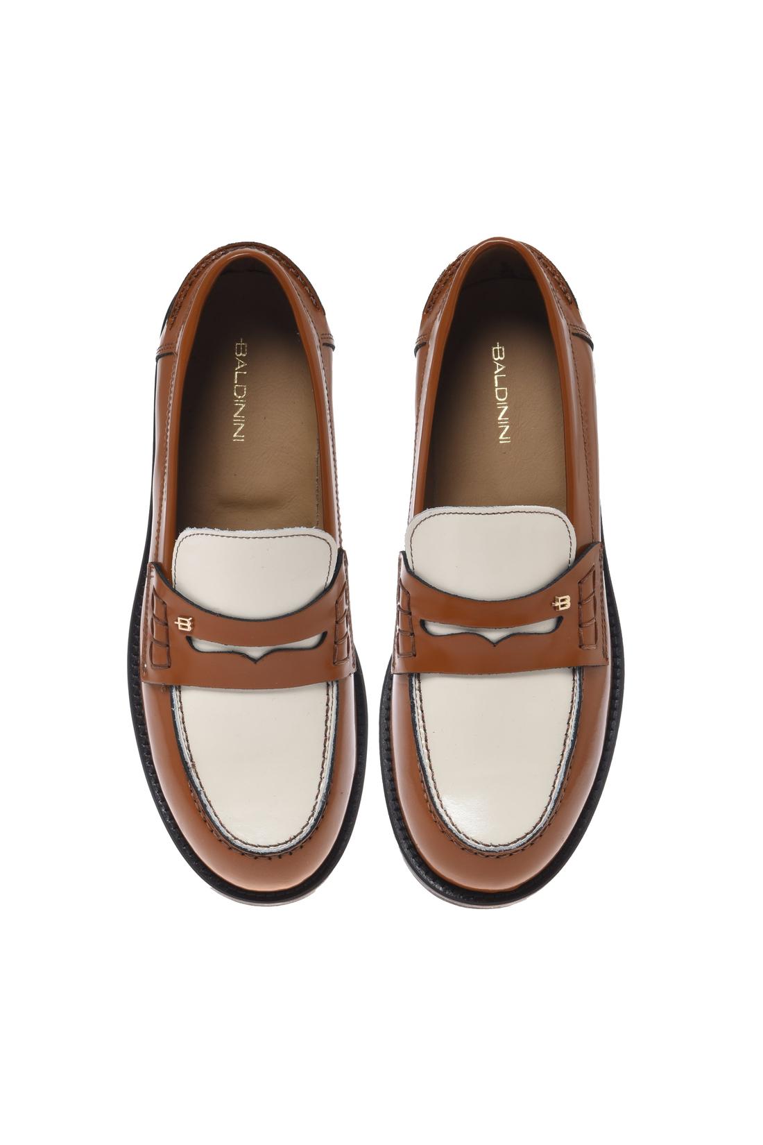 Loafer in burnished brown and cream polished leather-Baldinini-OUTLET-ARCHIVIST-ARCHIVE-SALE