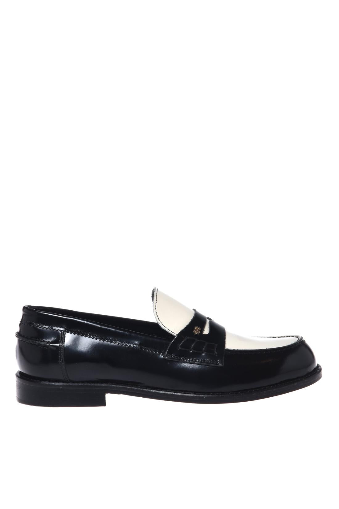 Black and off-white brush-off leather loafers-Baldinini-OUTLET-35-NERO-PANNA-ARCHIVIST-ARCHIVE-SALE