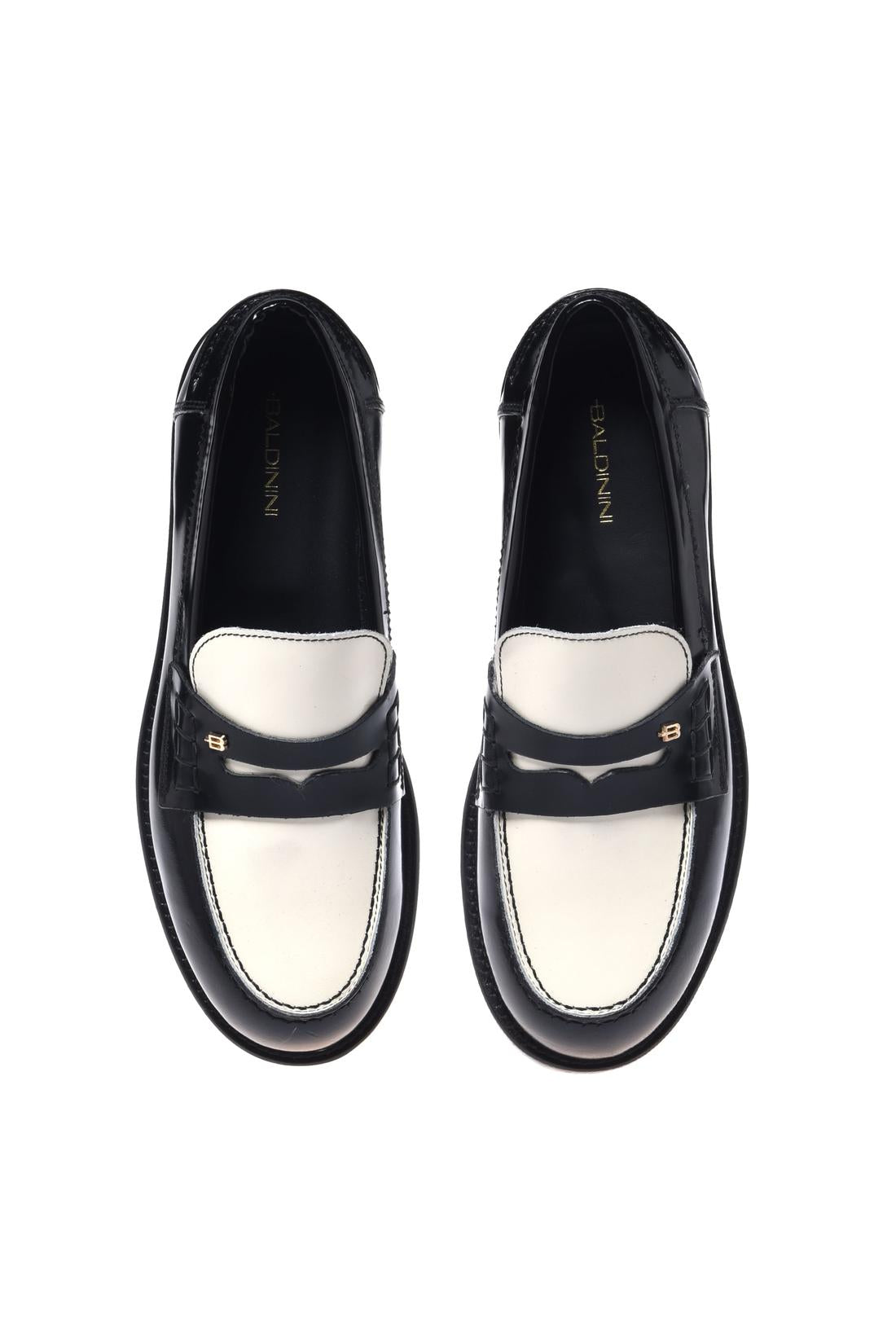 Black and off-white brush-off leather loafers-Baldinini-OUTLET-ARCHIVIST-ARCHIVE-SALE
