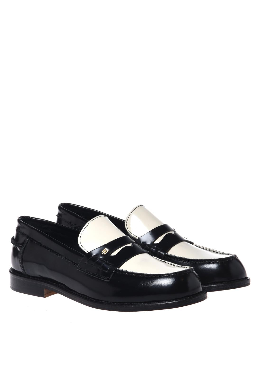 Black and off-white brush-off leather loafers-Baldinini-OUTLET-ARCHIVIST-ARCHIVE-SALE