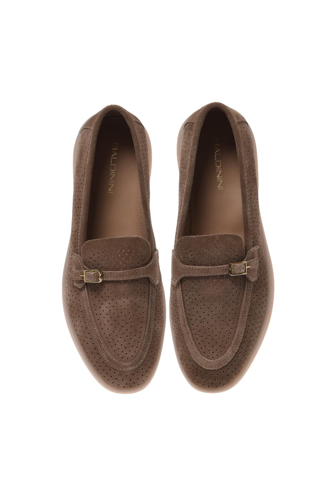 Brown perforated suede loafer