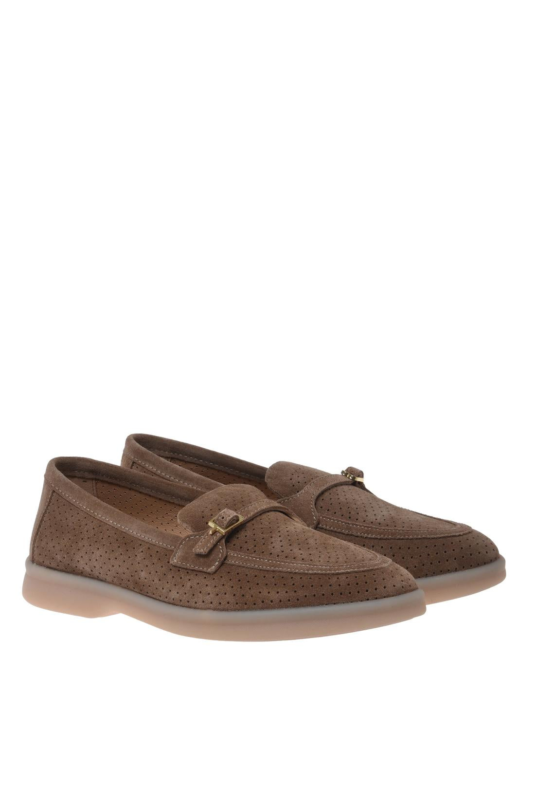 Brown perforated suede loafer