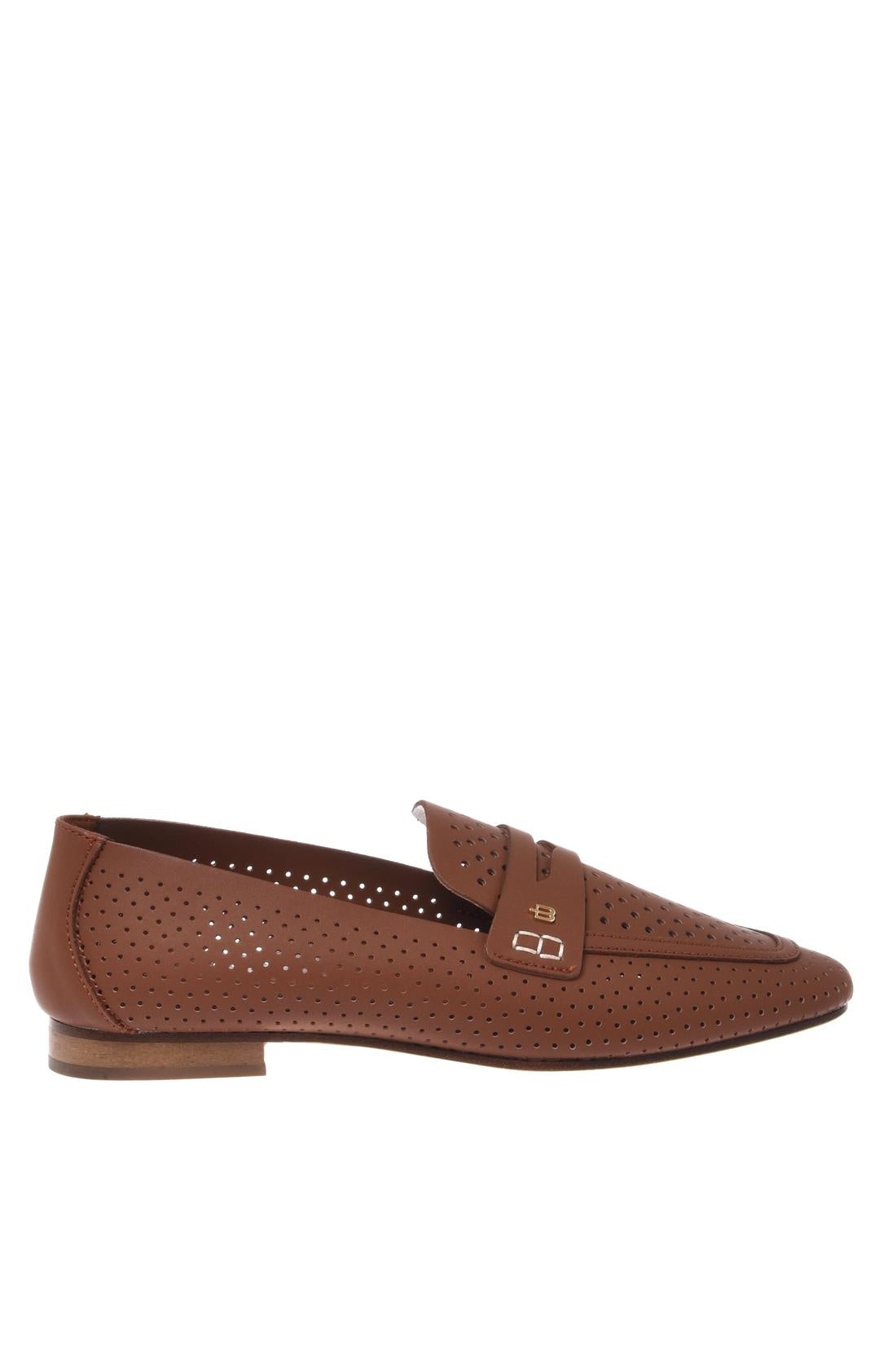 Tan perforated nappa leather loafer