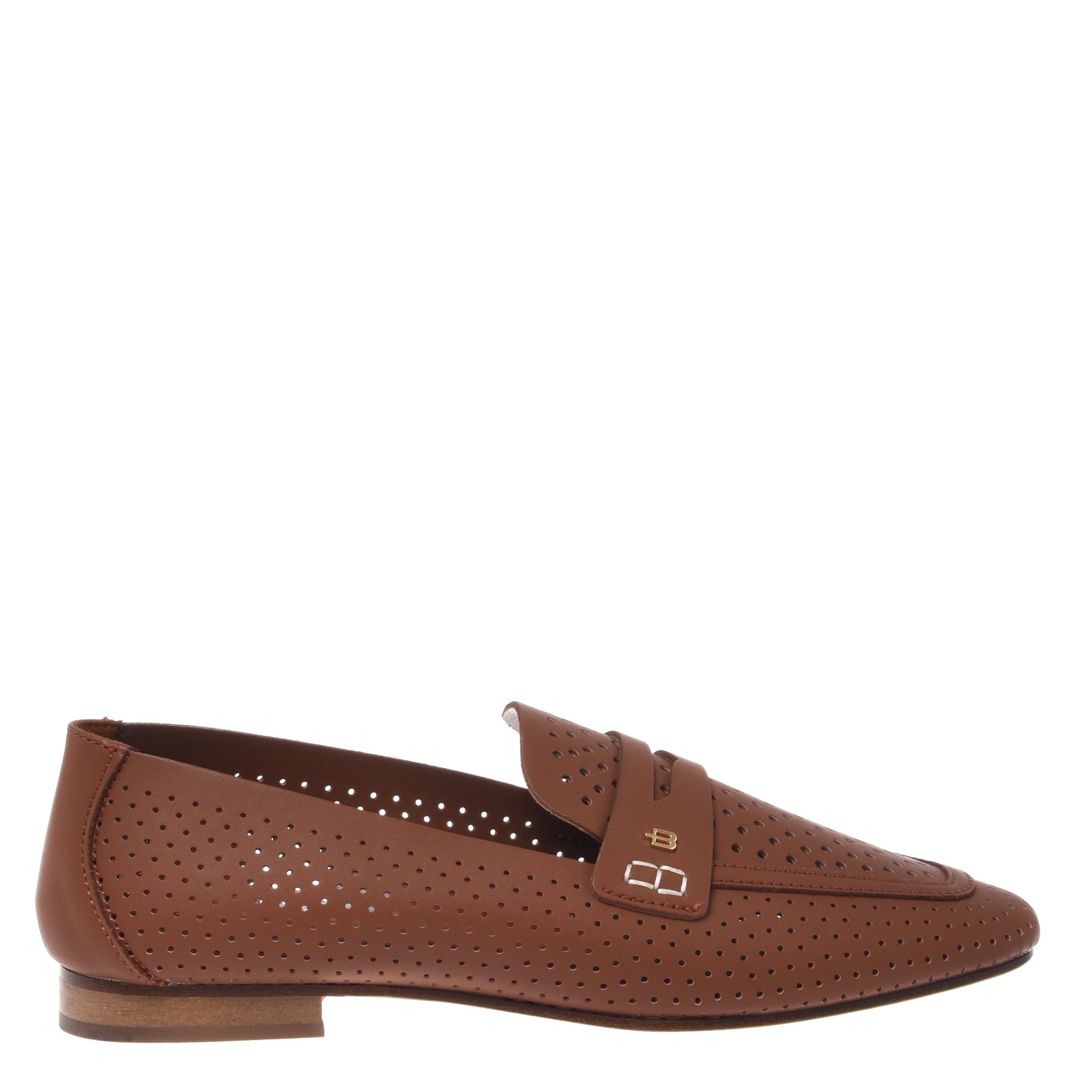 Tan perforated nappa leather loafer