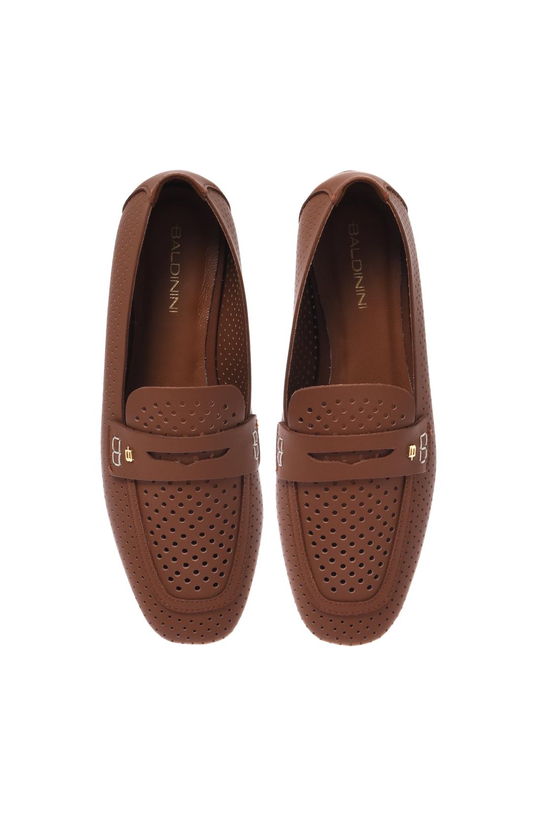 Tan perforated nappa leather loafer