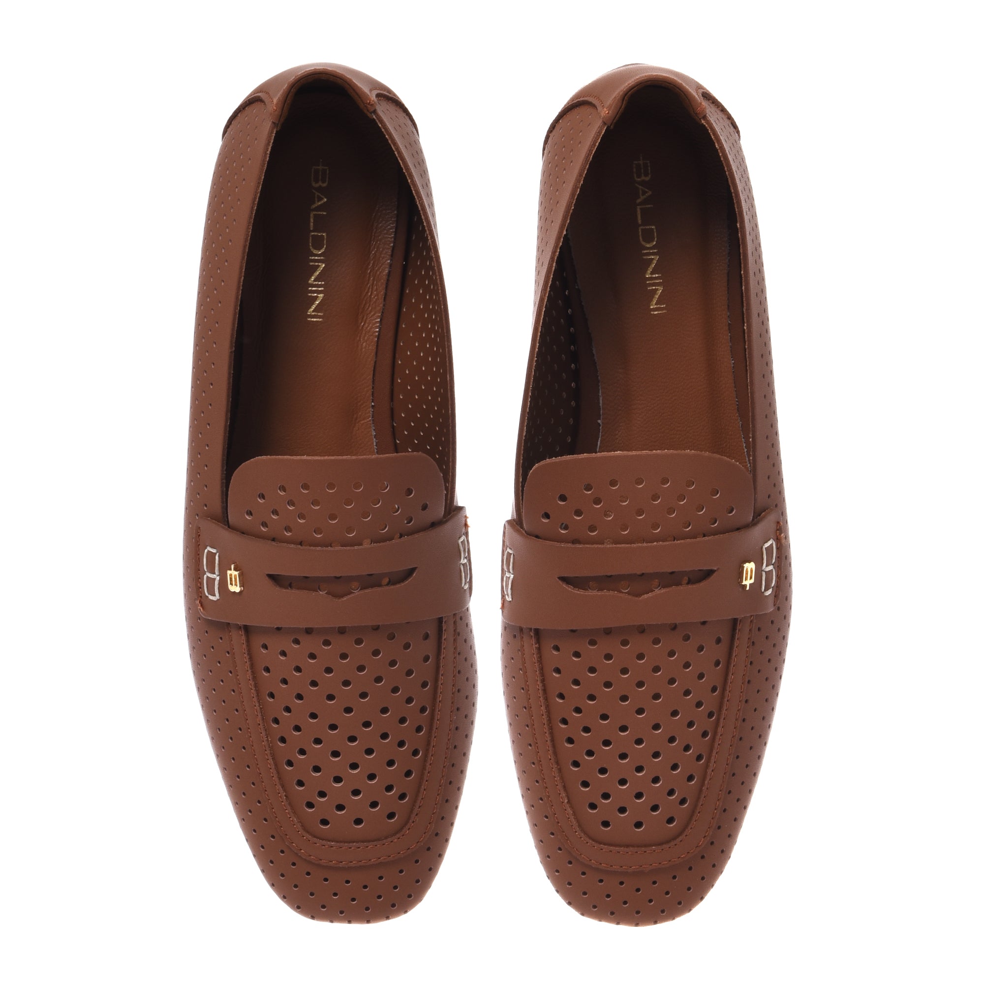Tan perforated nappa leather loafer
