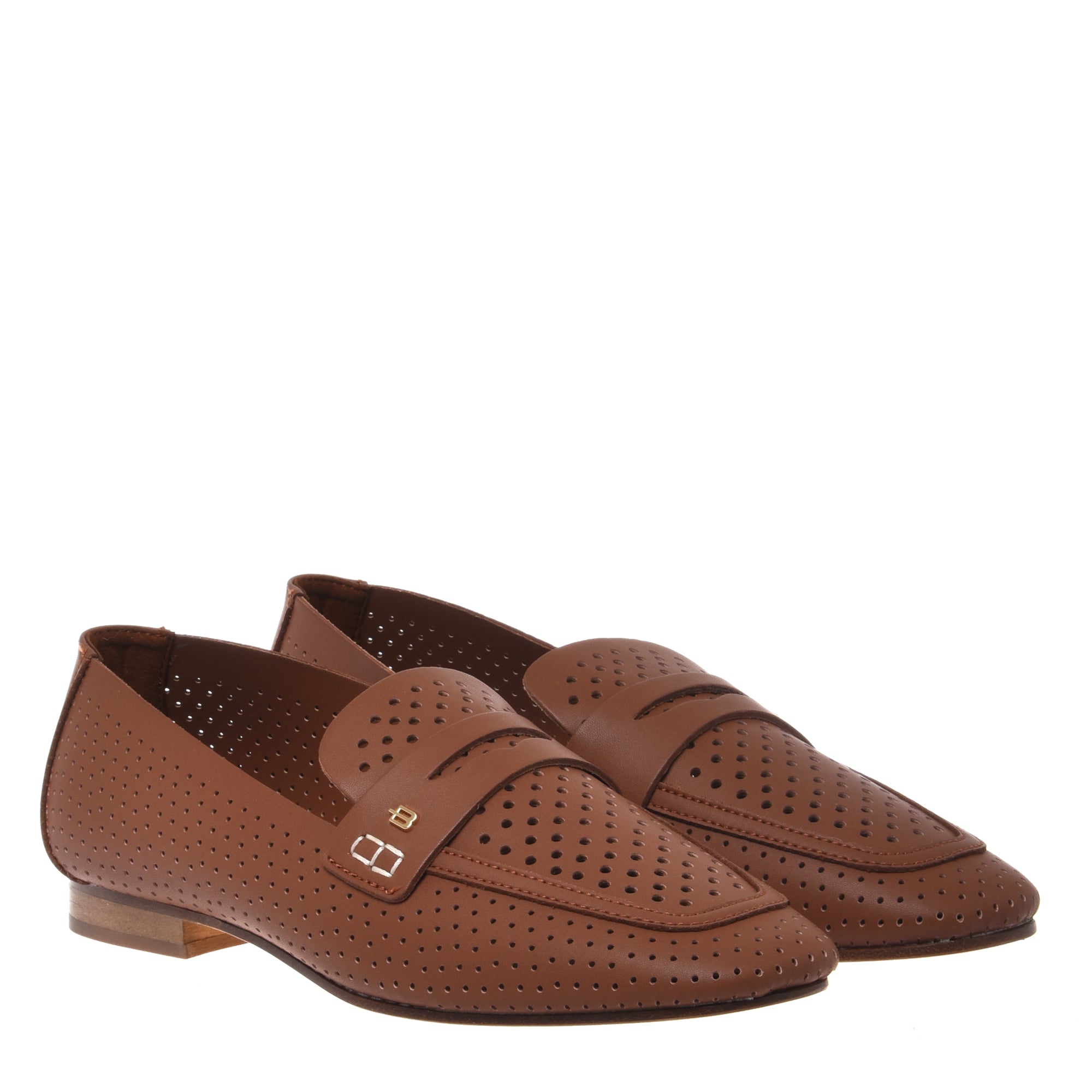 Tan perforated nappa leather loafer