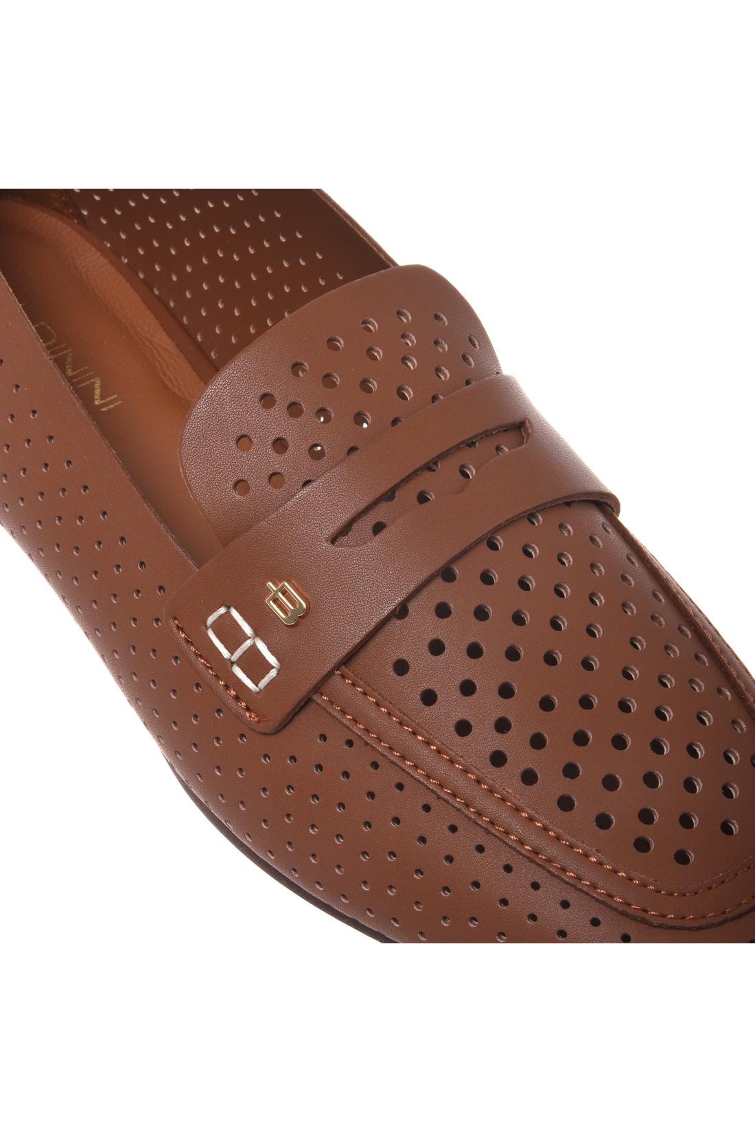 Tan perforated nappa leather loafer