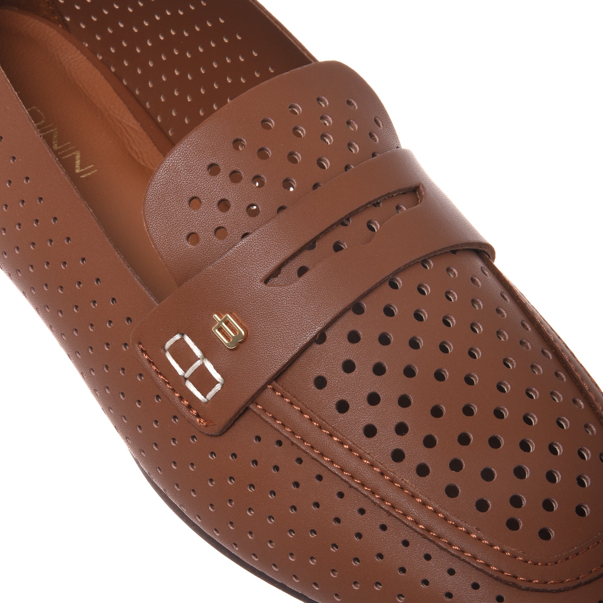 Tan perforated nappa leather loafer