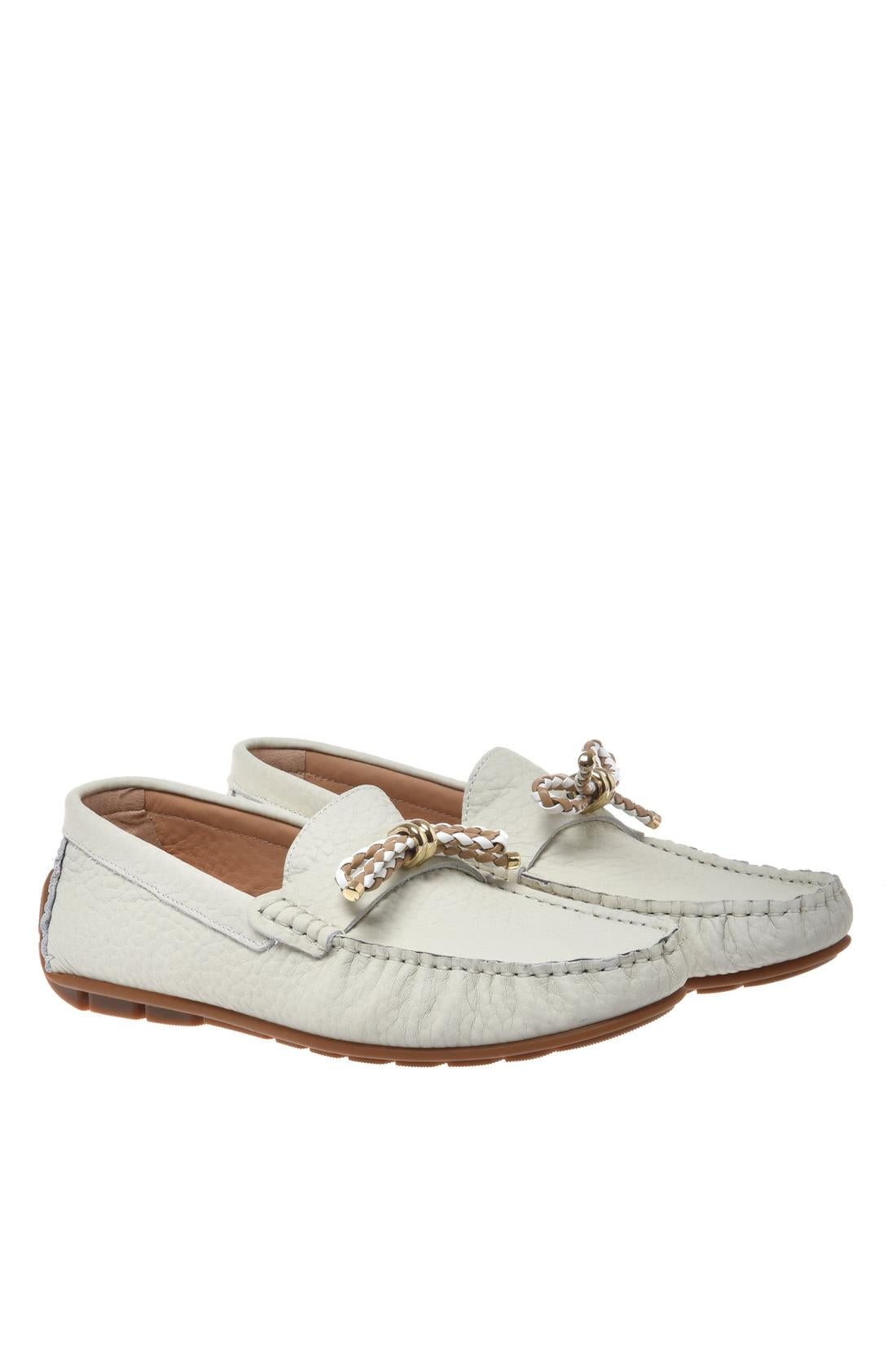 Moccasin in tumbled leather off white-Flache Schuhe-Baldinini-OUTLET-ARCHIVIST-ARCHIVE-SALE