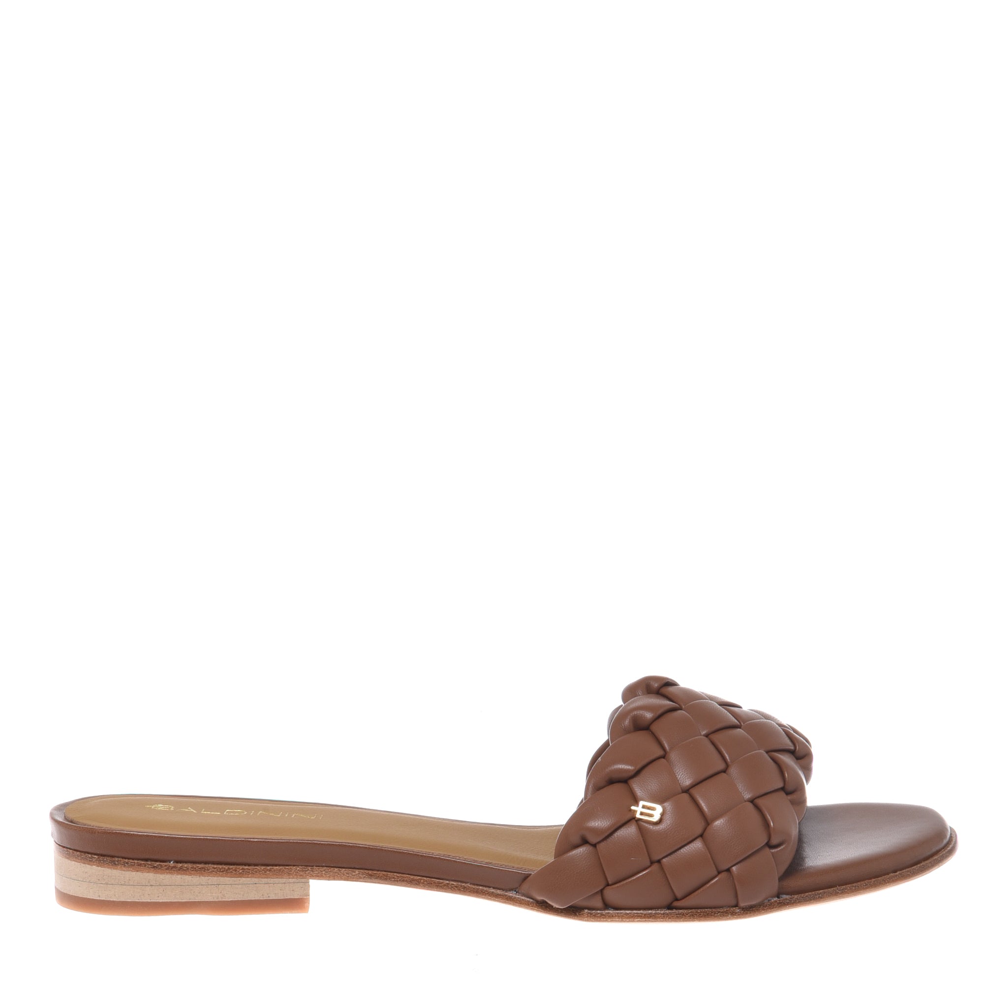 Mule in braided brown faux leather-Baldinini-OUTLET-41-CUOIO-ARCHIVIST-ARCHIVE-SALE