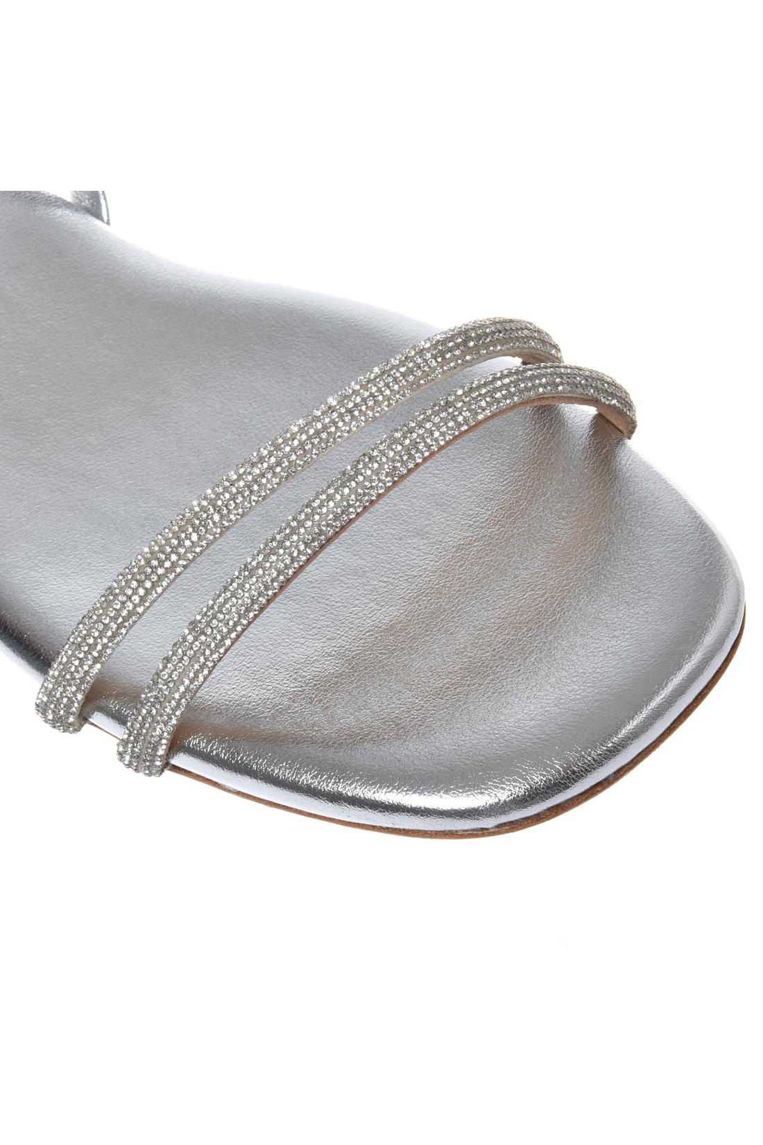 Sandal with rhinestones in laminated eco nappa silver