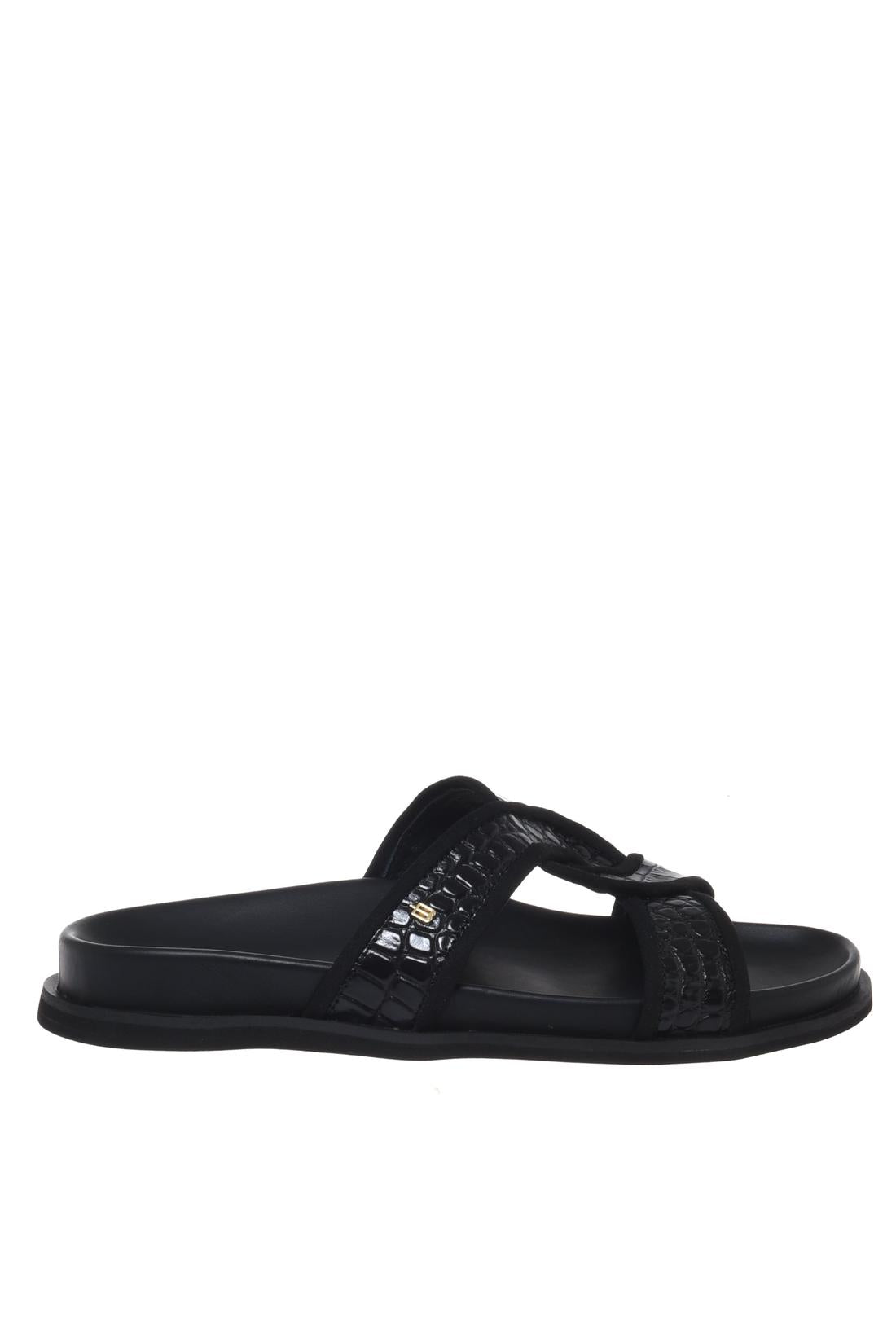 Mule in croc-effect black