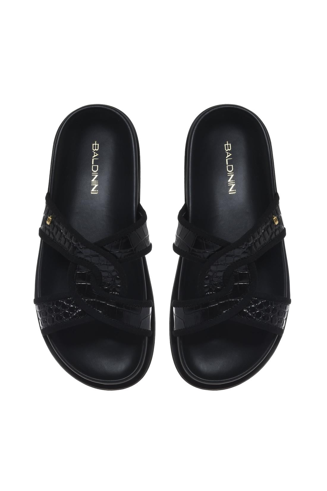 Mule in croc-effect black