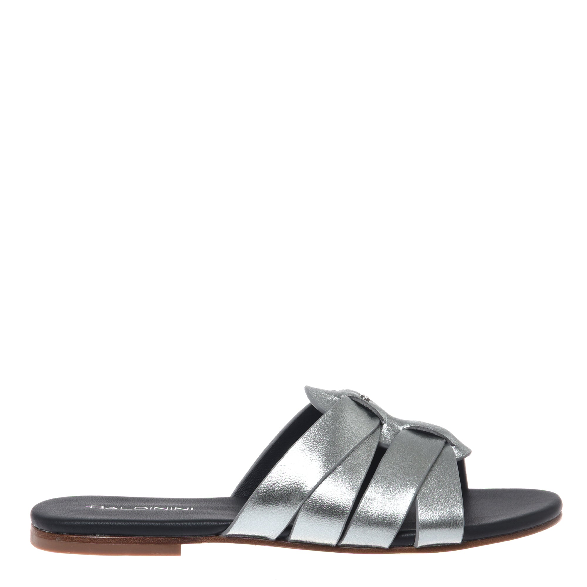 Mule in silver laminated nappa leather-Baldinini-OUTLET-37-ACCIAIO-ARCHIVIST-ARCHIVE-SALE