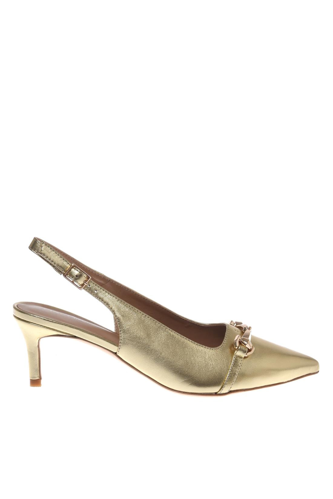 Slingback in mirrored patent leather light gold