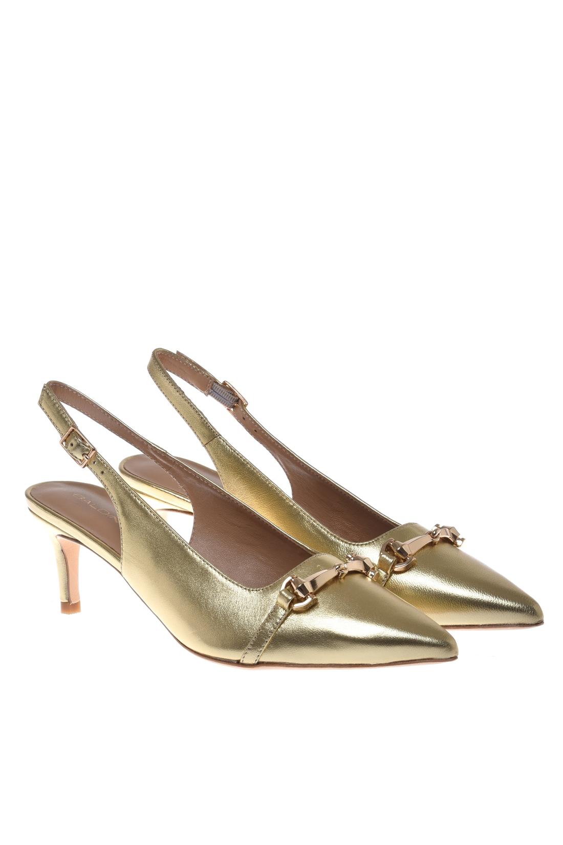 Slingback in mirrored patent leather light gold