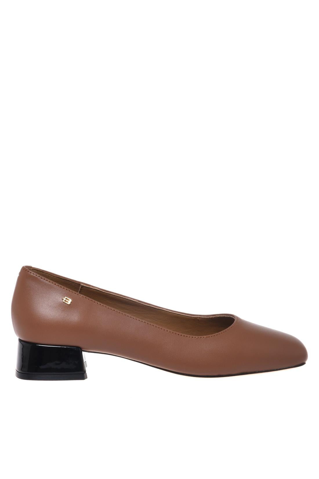 Brown leather and black patent décolleté-Baldinini-OUTLET-35-CUOIO-NERO-ARCHIVIST-ARCHIVE-SALE
