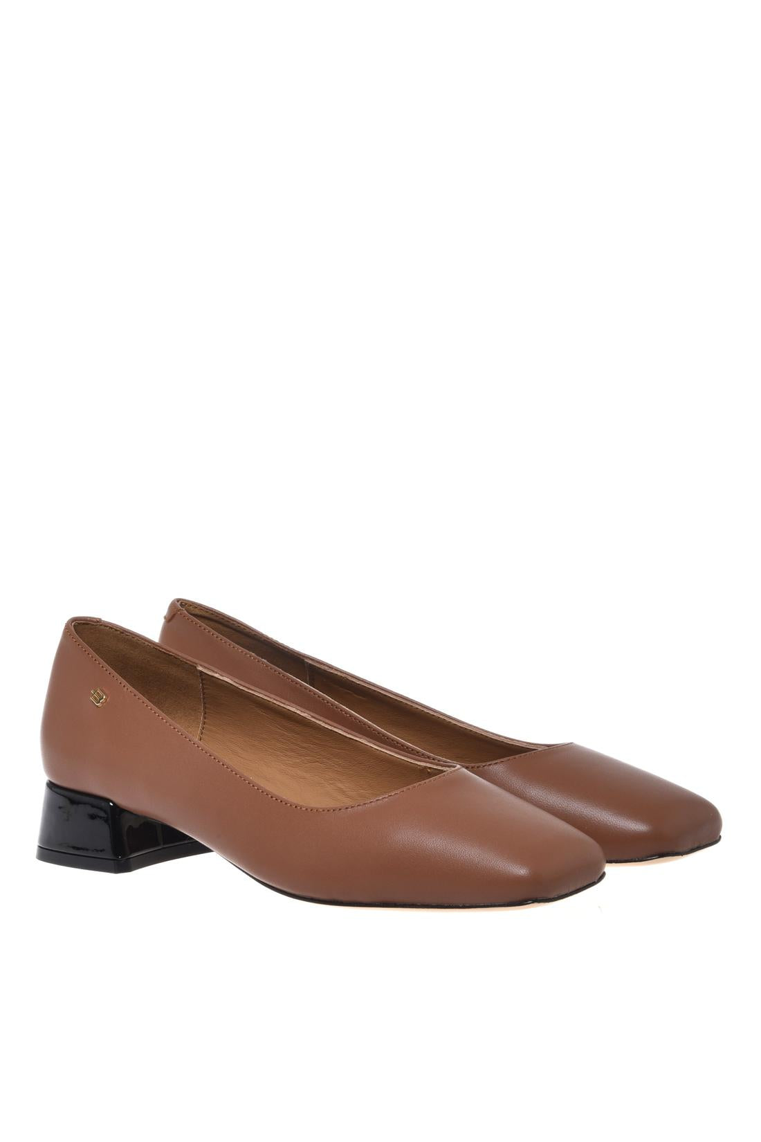 Brown leather and black patent décolleté-Baldinini-OUTLET-ARCHIVIST-ARCHIVE-SALE