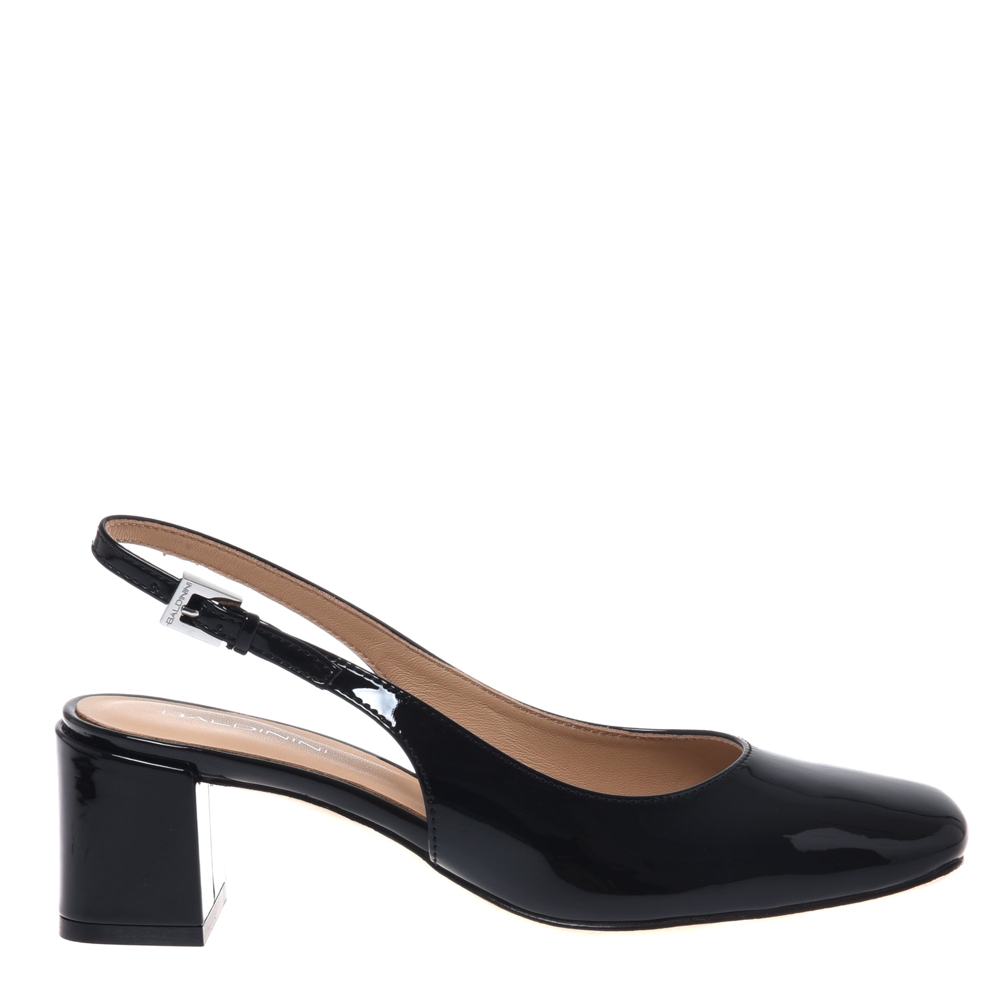 Black patent leather slingback