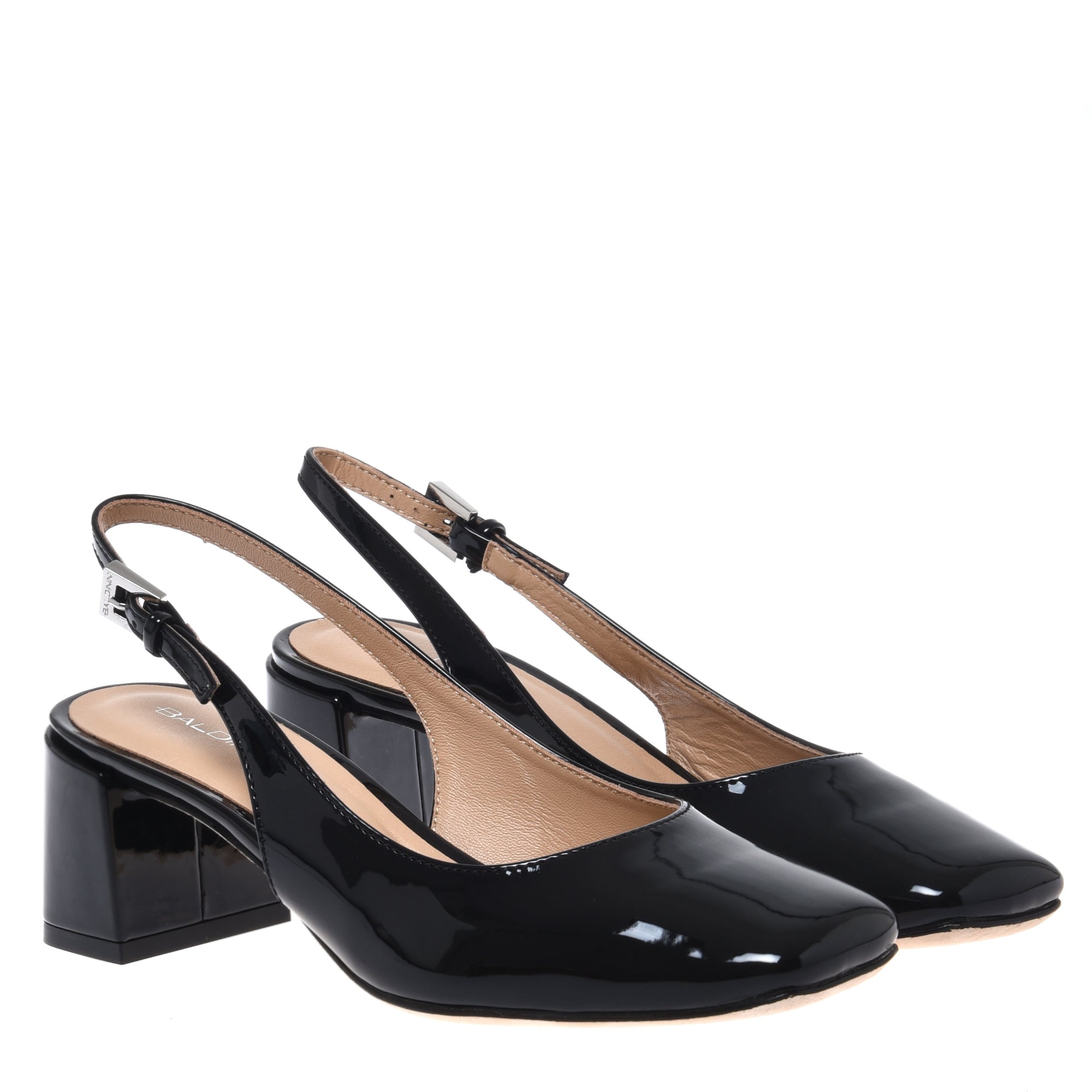 Black patent leather slingback