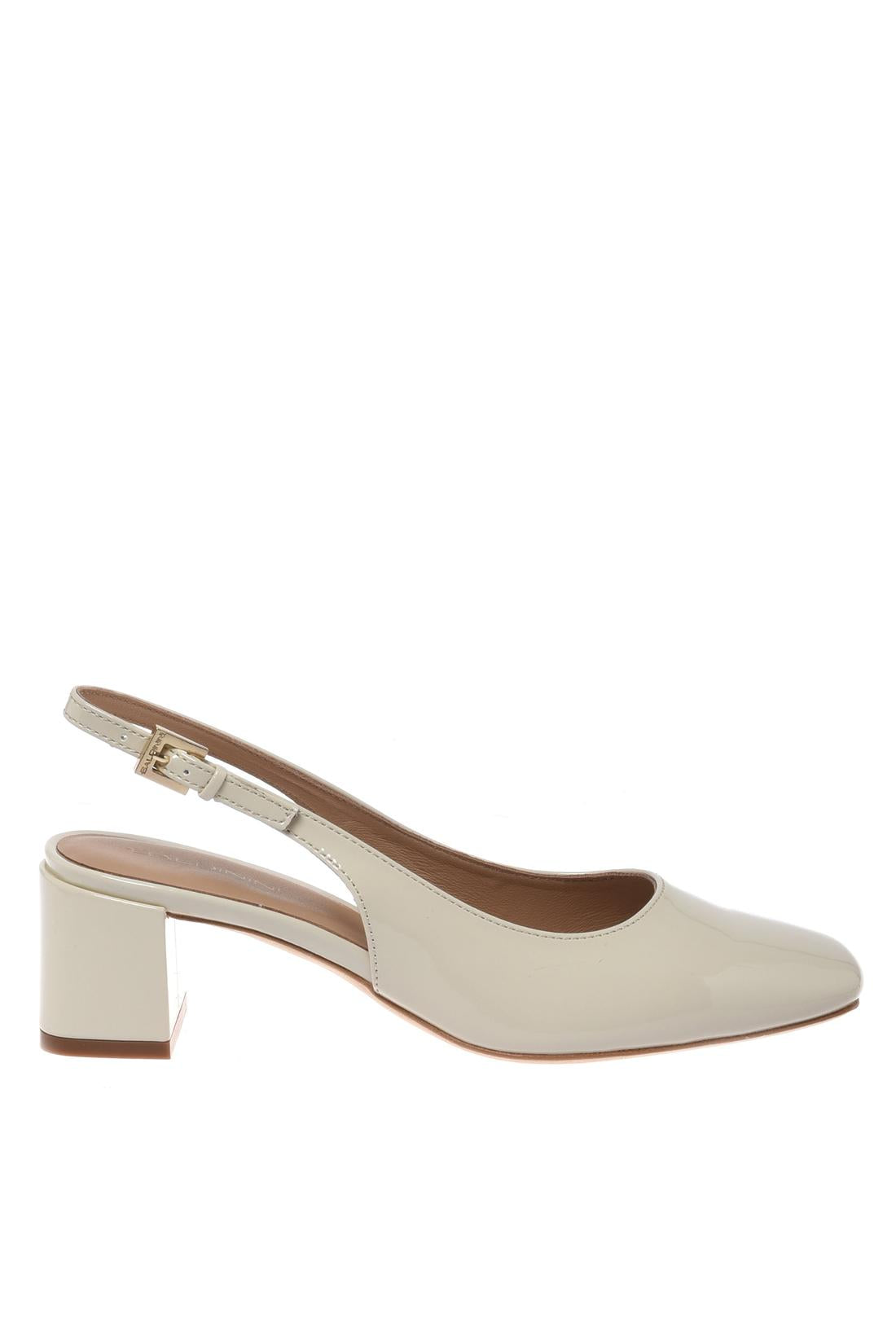 Slingback in patent leather off white