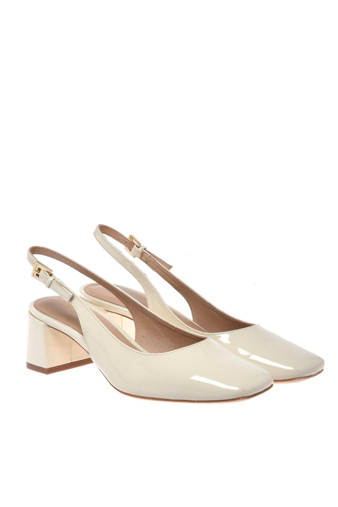 Slingback in patent leather off white