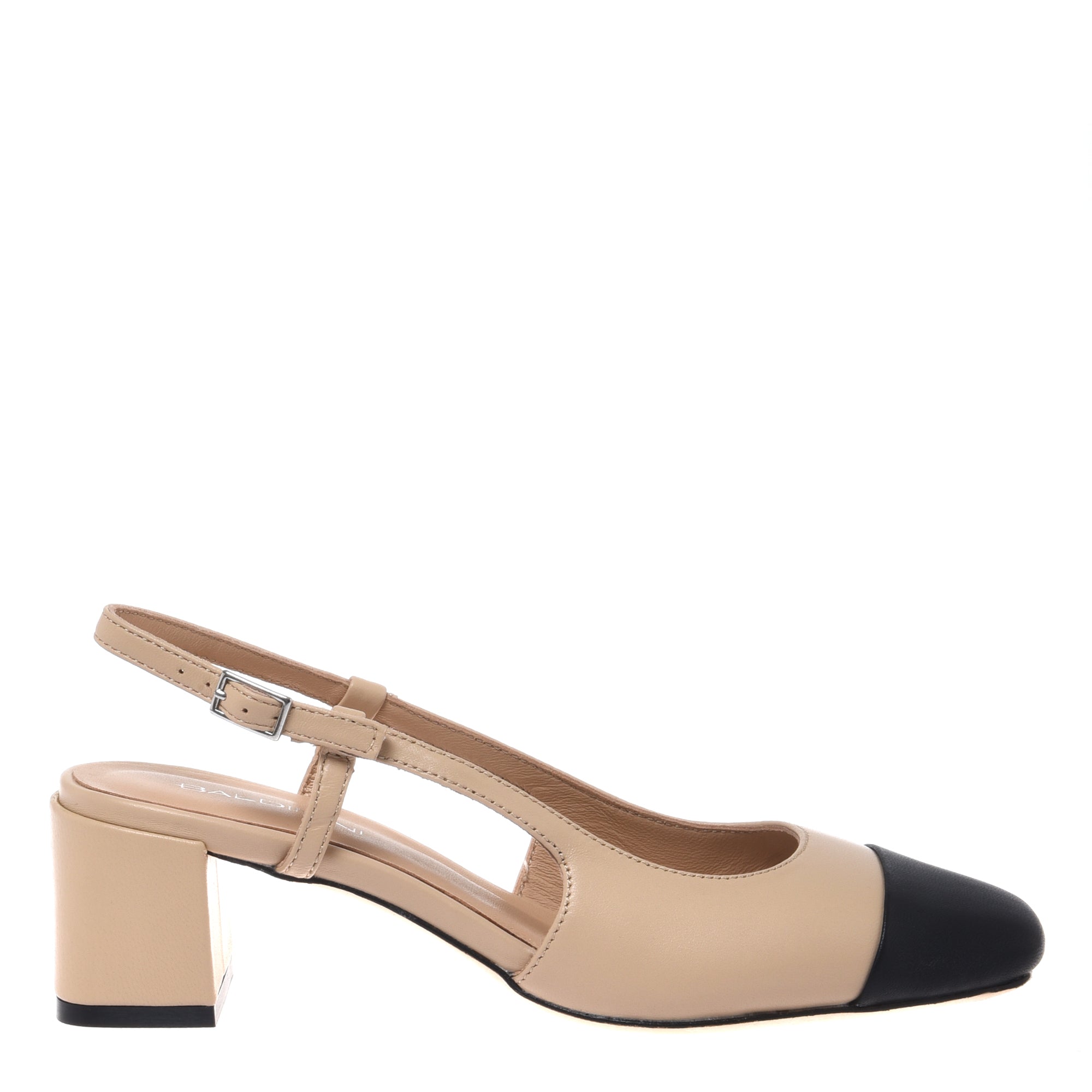 Black and nude leather slingback