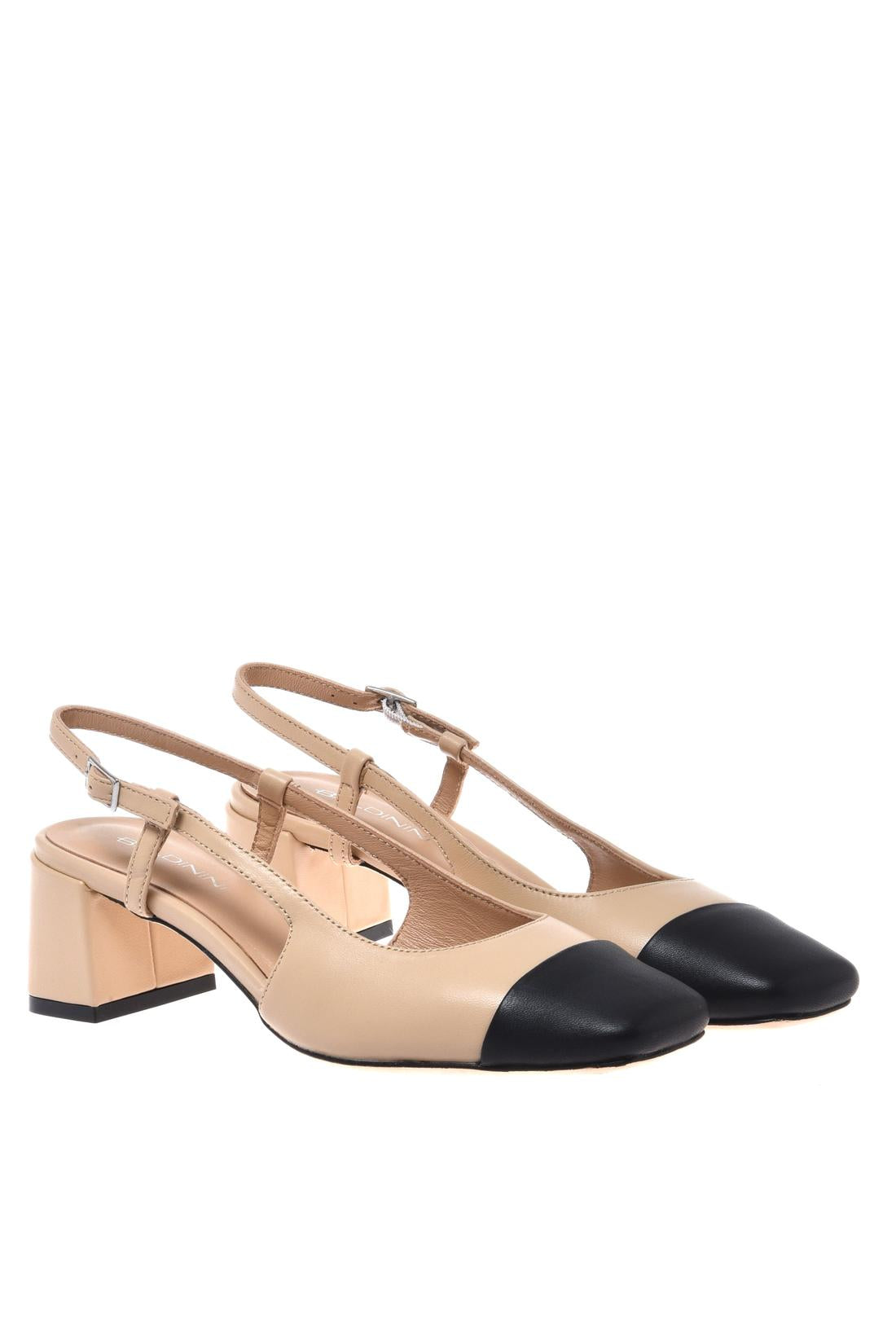 Black and nude leather slingback