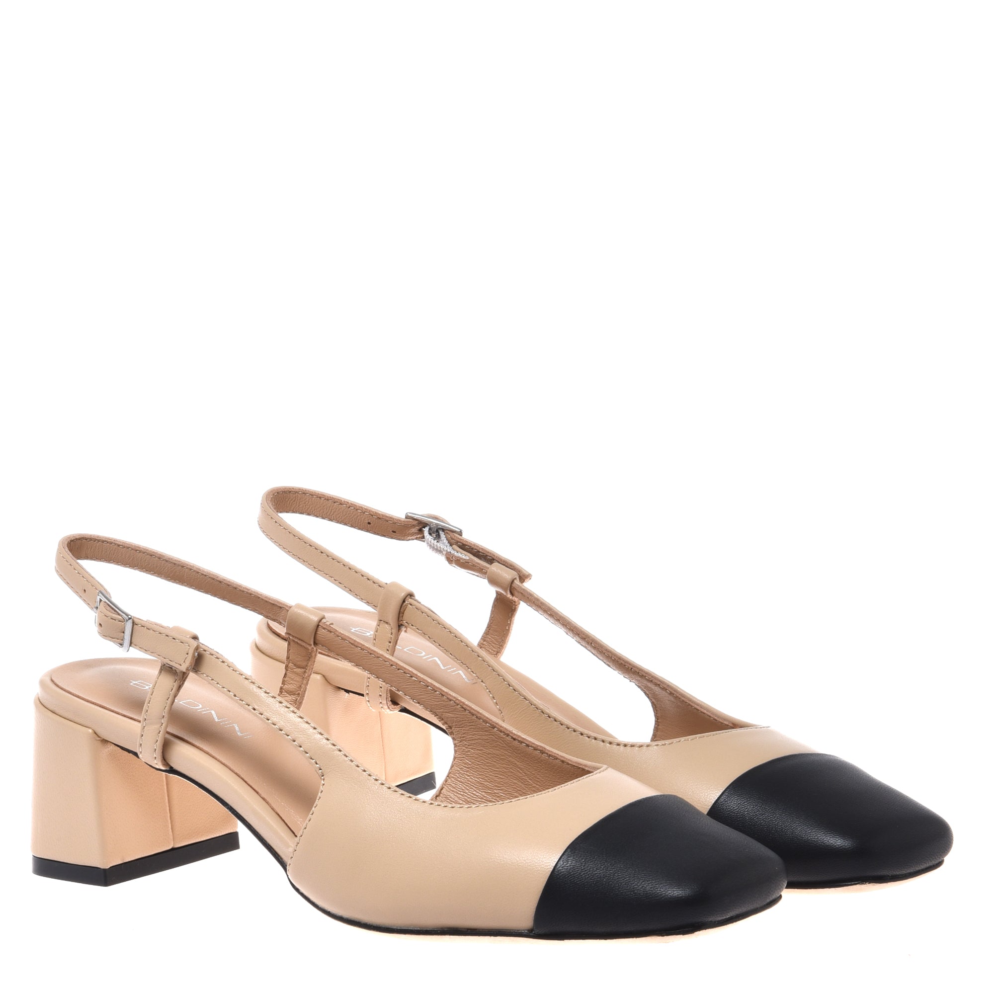 Black and nude leather slingback