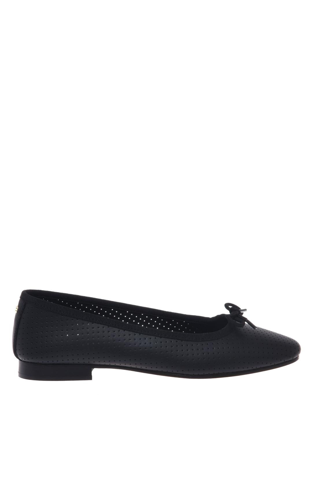 Black perforated nappa leather ballet flat
