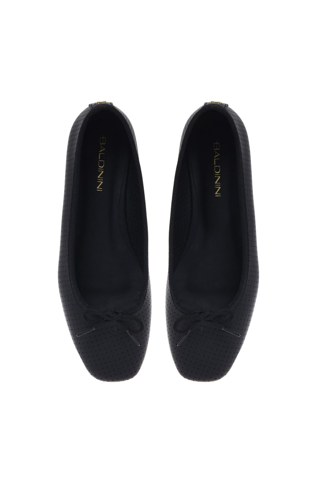 Black perforated nappa leather ballet flat