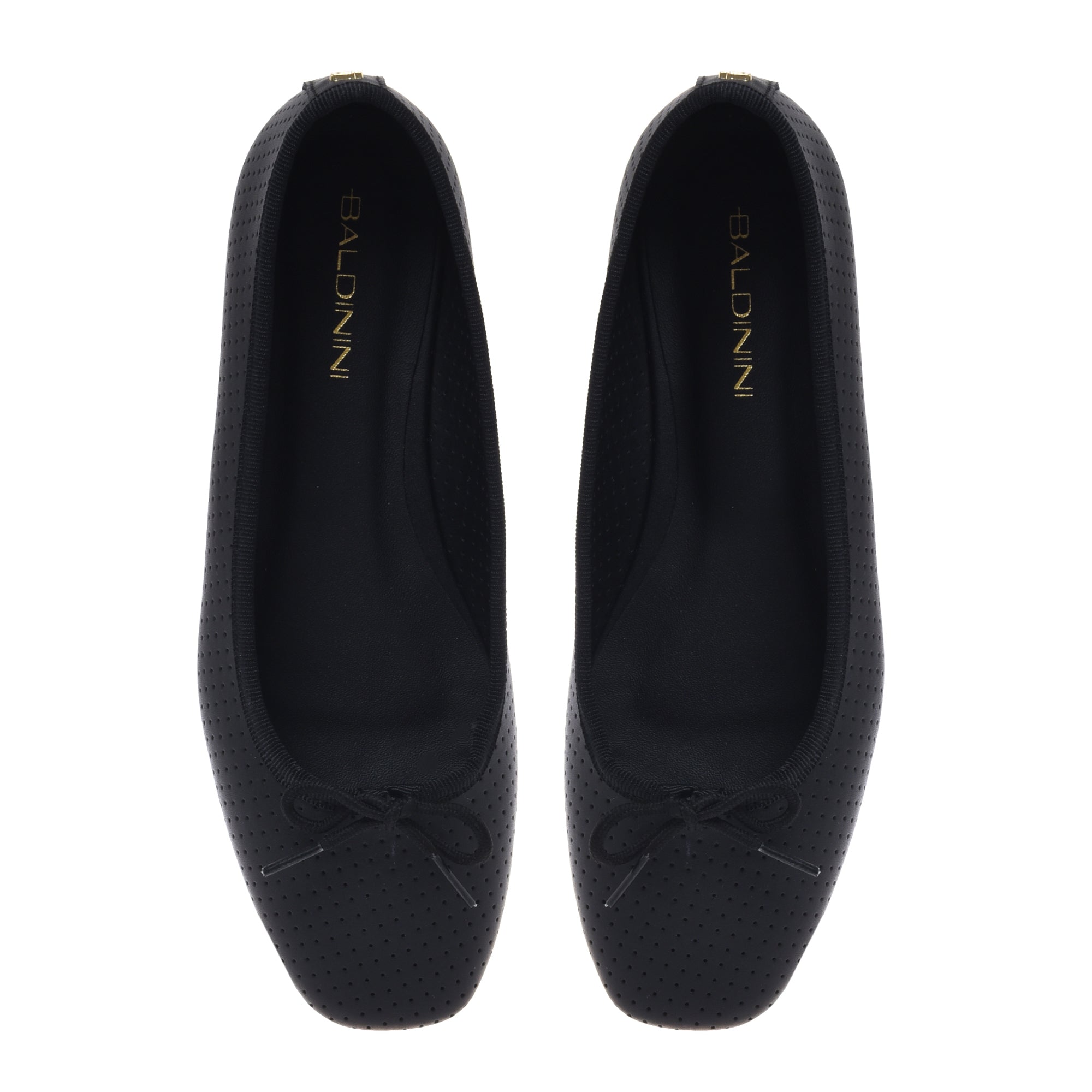 Black perforated nappa leather ballet flat