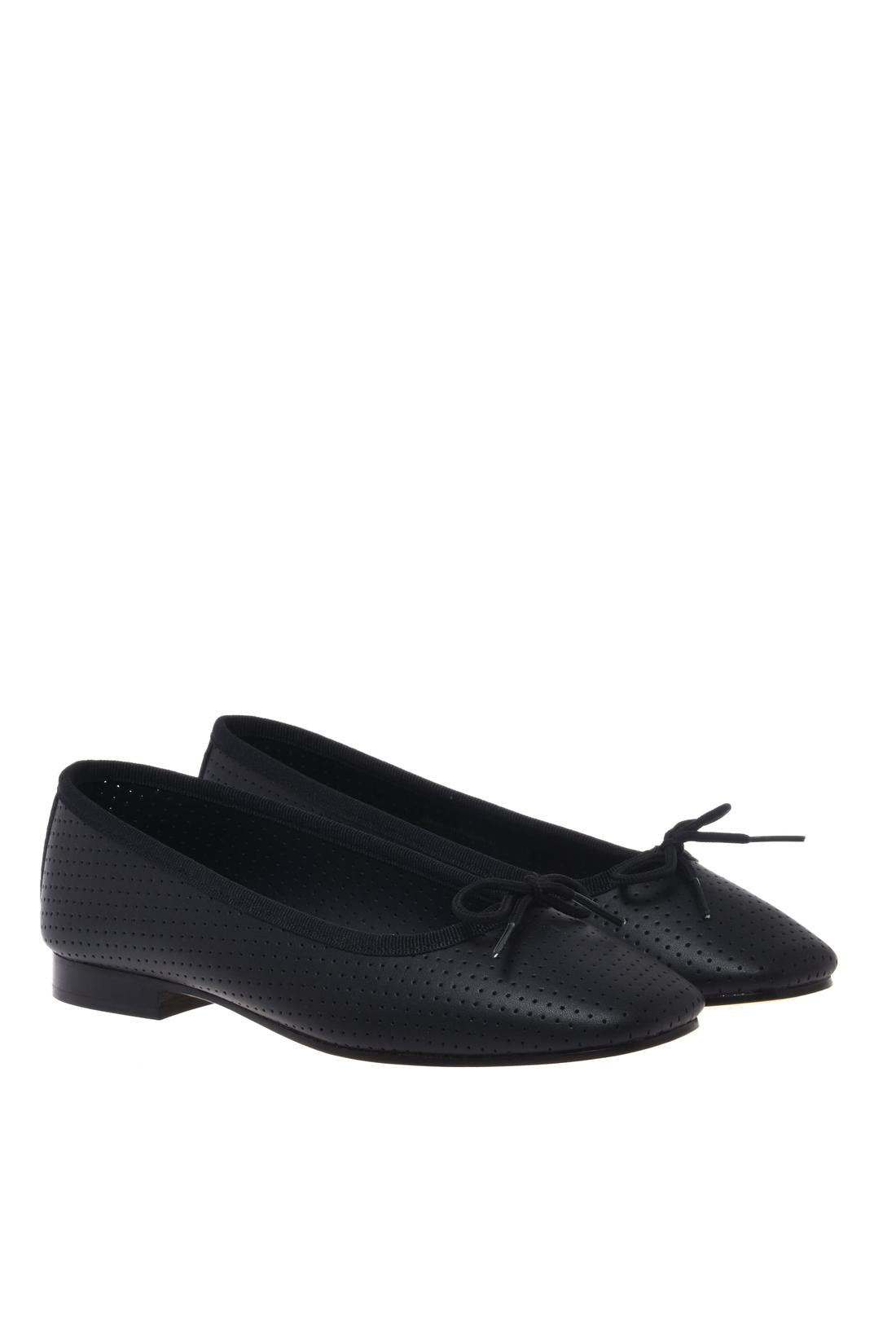 Black perforated nappa leather ballet flat