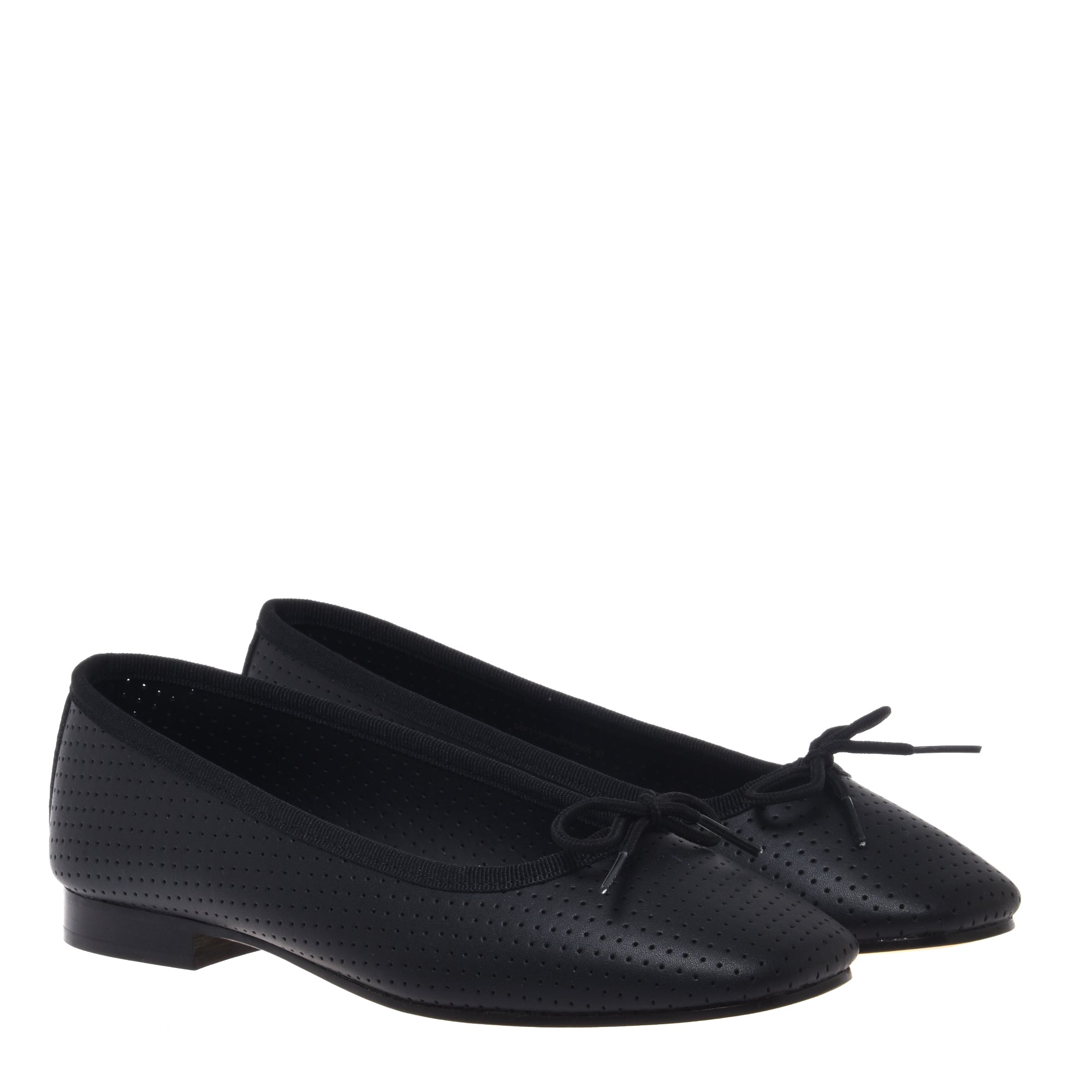 Black perforated nappa leather ballet flat