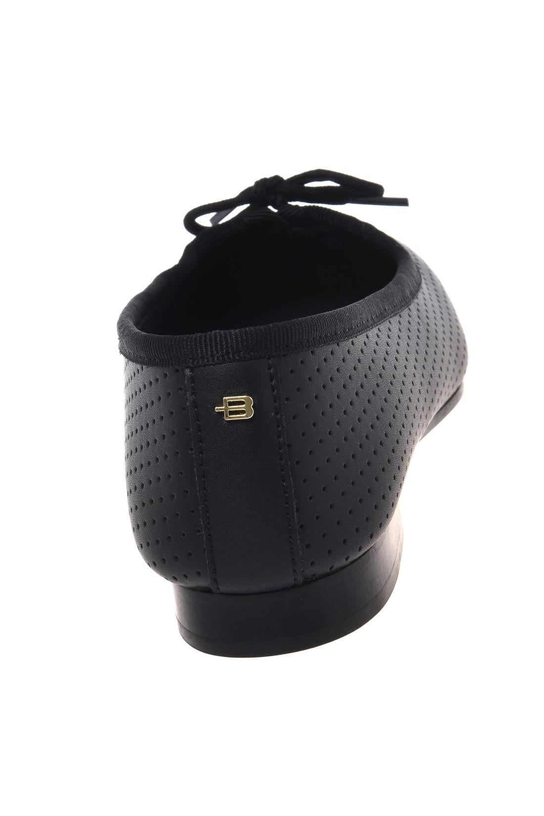 Black perforated nappa leather ballet flat