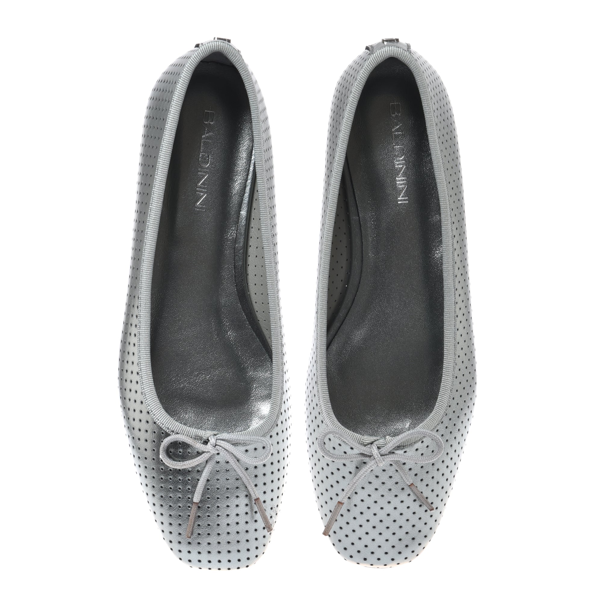 Ballerina in perforated silver laminated nappa leather-Baldinini-OUTLET-ARCHIVIST-ARCHIVE-SALE