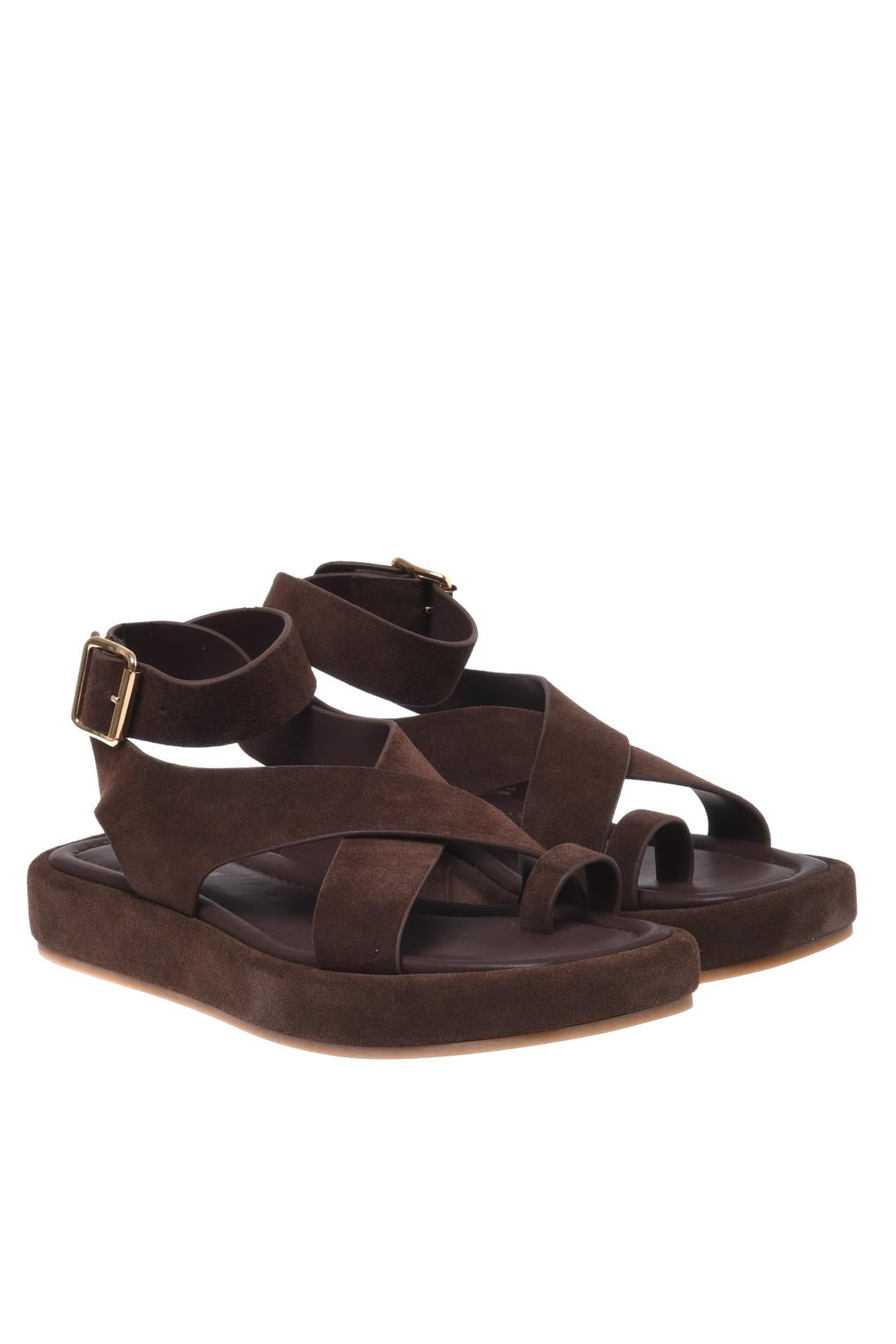 Sandal in suede dark brown