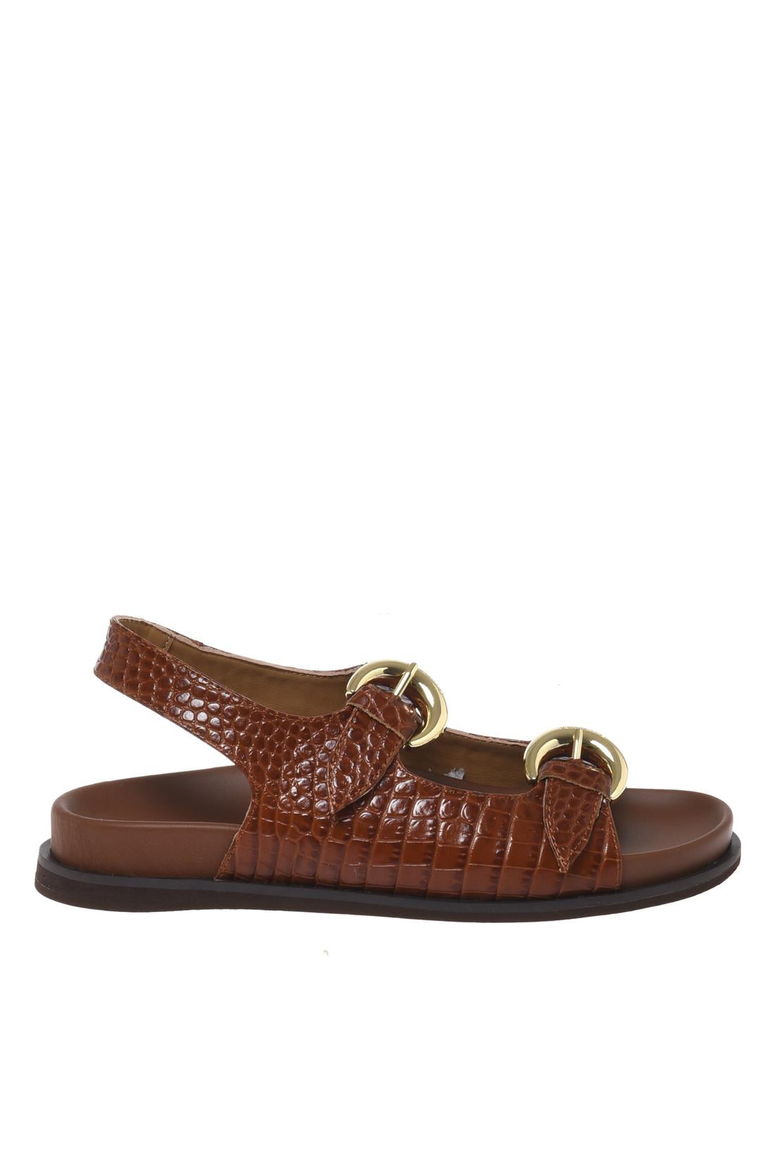 Sandal in croc-effect tan
