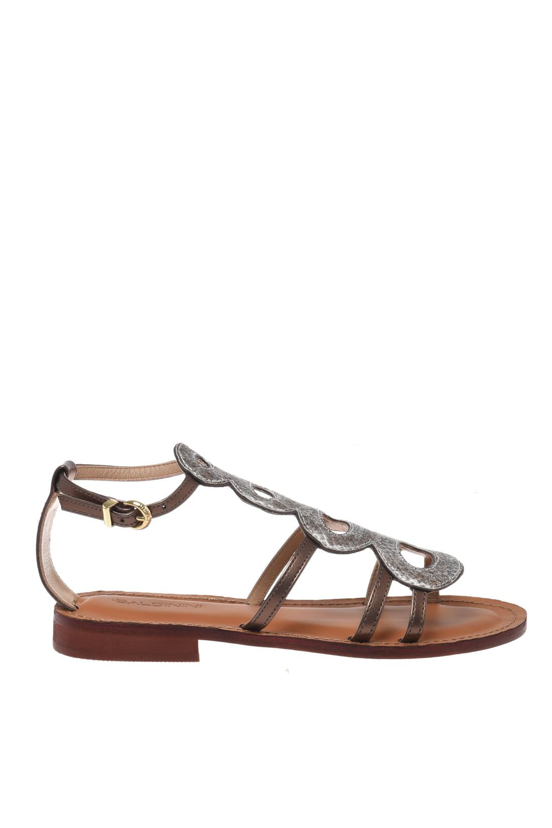 Sandal in laminated python-print brown