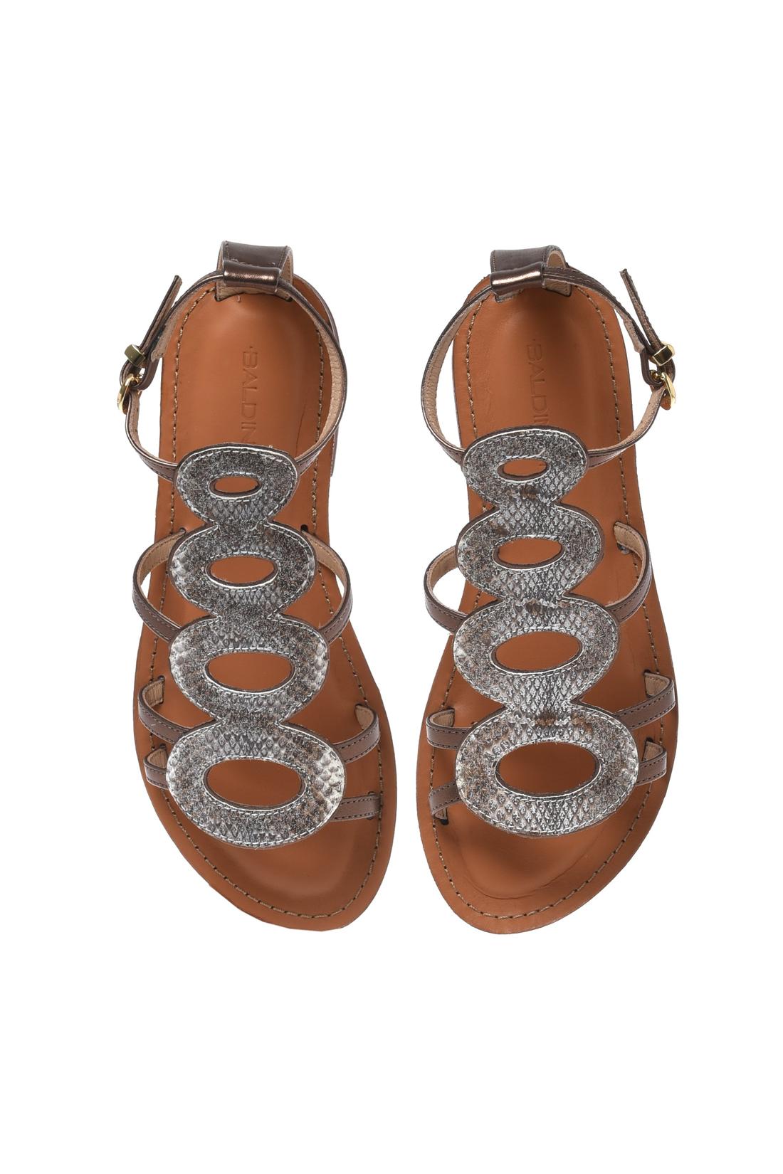 Sandal in laminated python-print brown