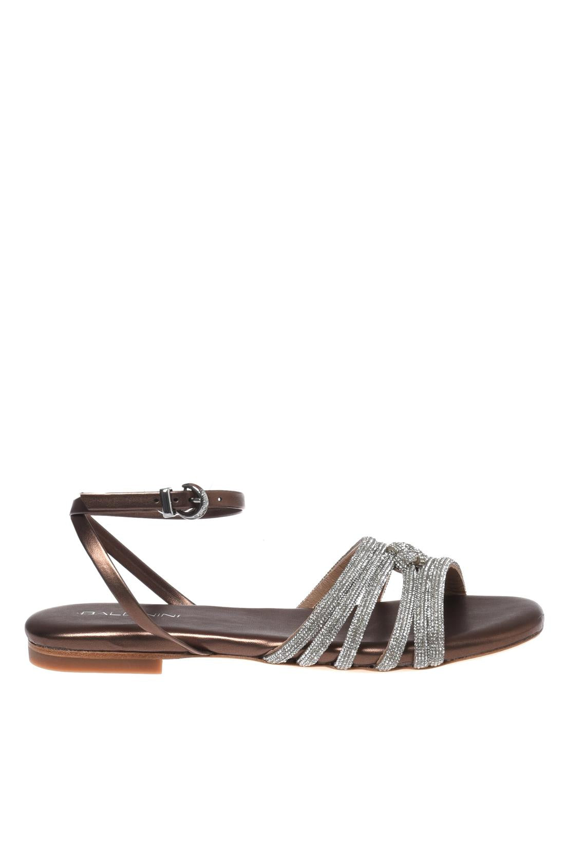 Sandal with rhinestones in dark brown eco leather