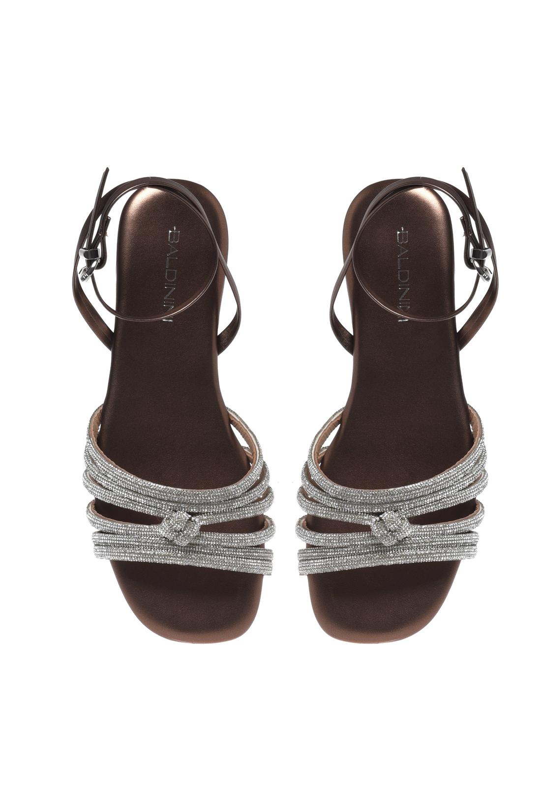 Sandal with rhinestones in dark brown eco leather